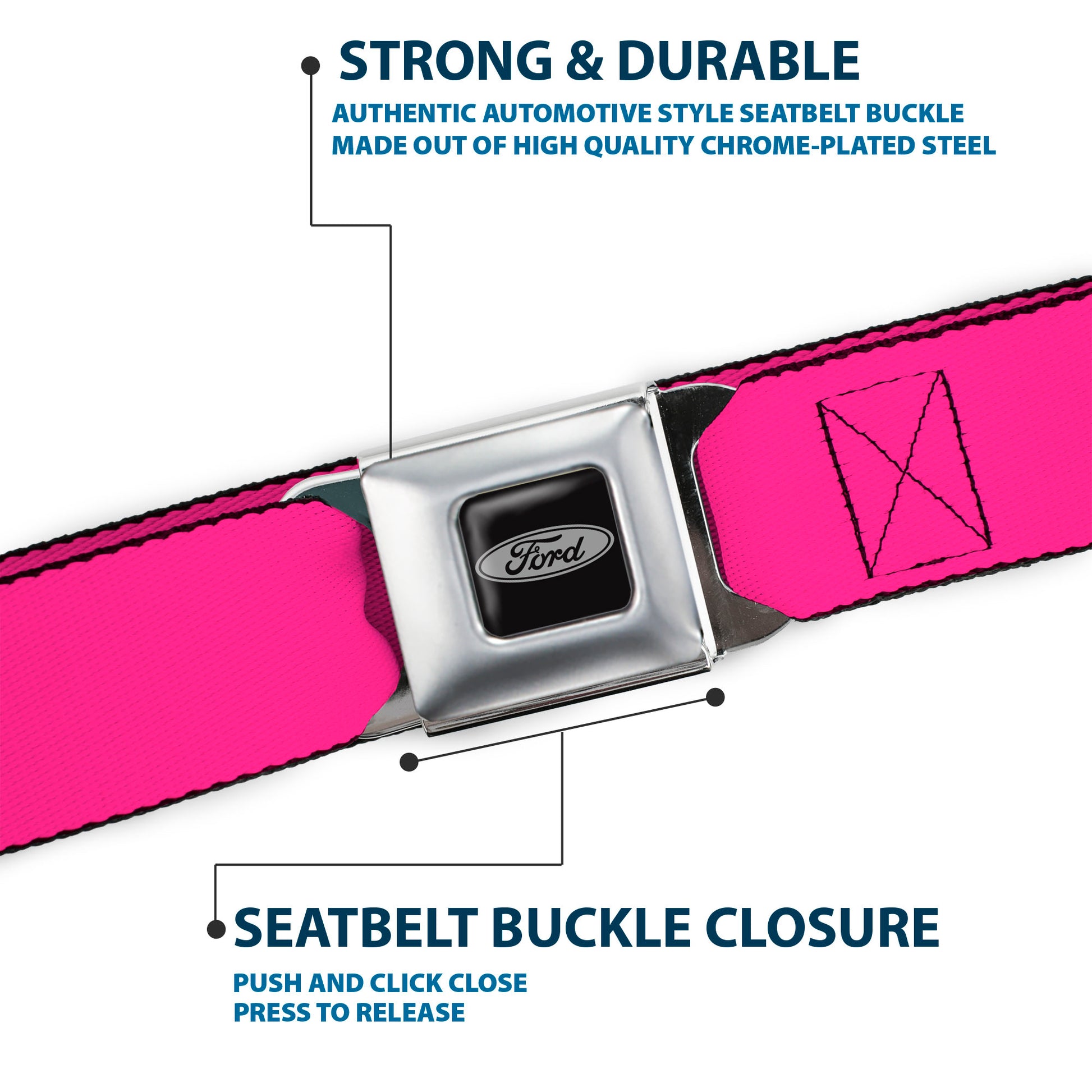 Ford Emblem Seatbelt Belt - Neon Pink Webbing Seatbelt Belts Ford