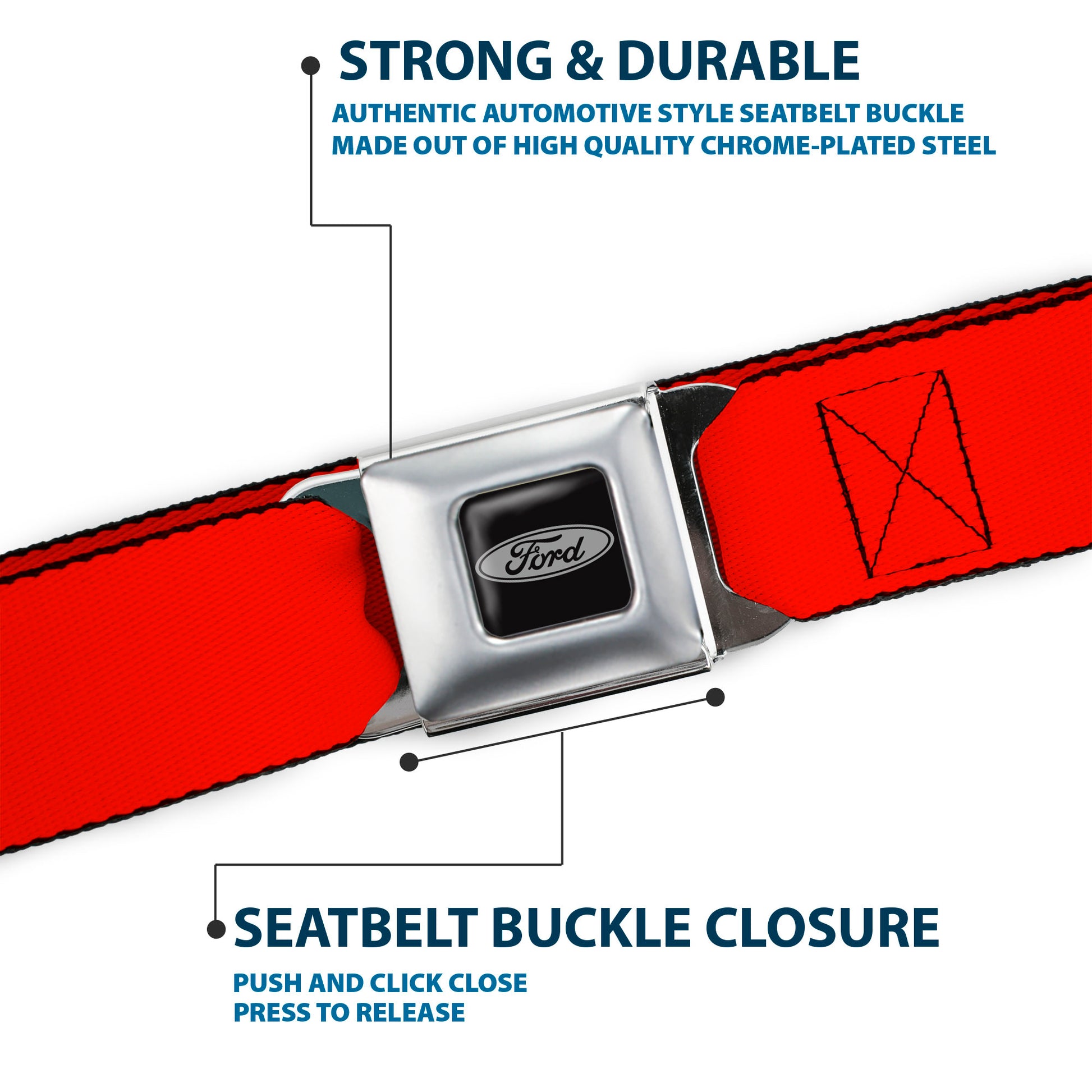 Ford Emblem Seatbelt Belt - Red Webbing Seatbelt Belts Ford