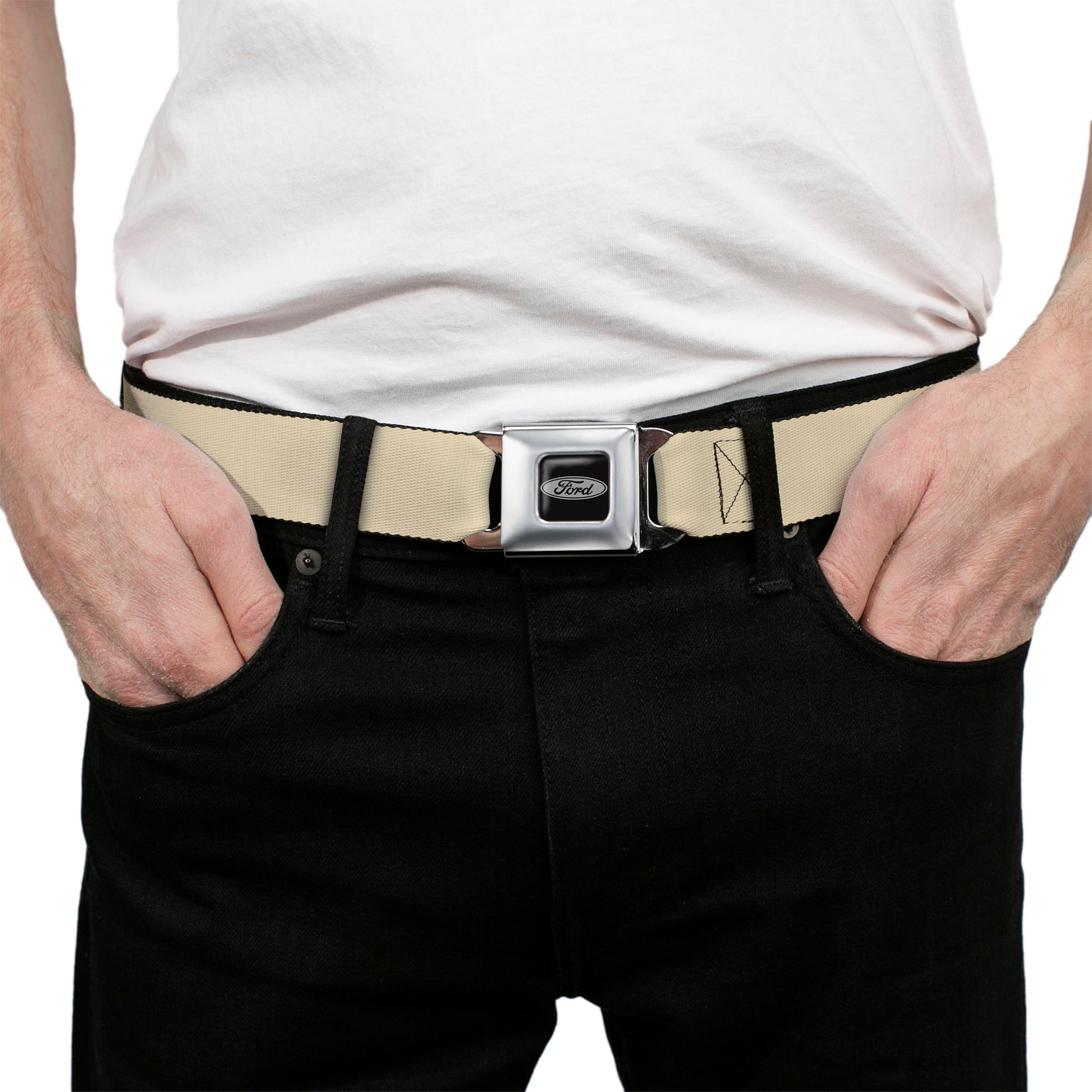 Ford Emblem Seatbelt Belt - Tan Webbing Seatbelt Belts Ford