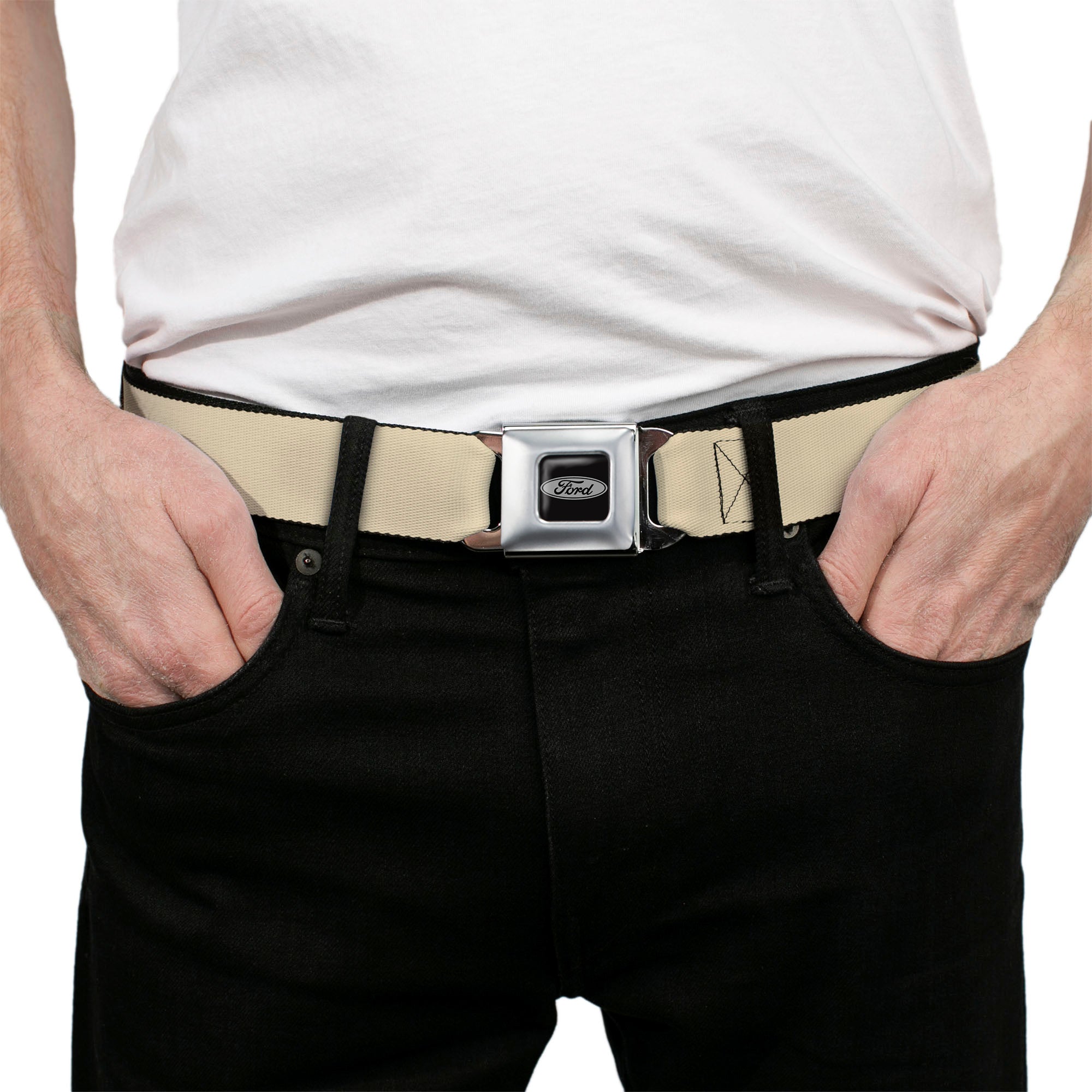 Ford Emblem Seatbelt Belt - Tan Webbing Seatbelt Belts Ford
