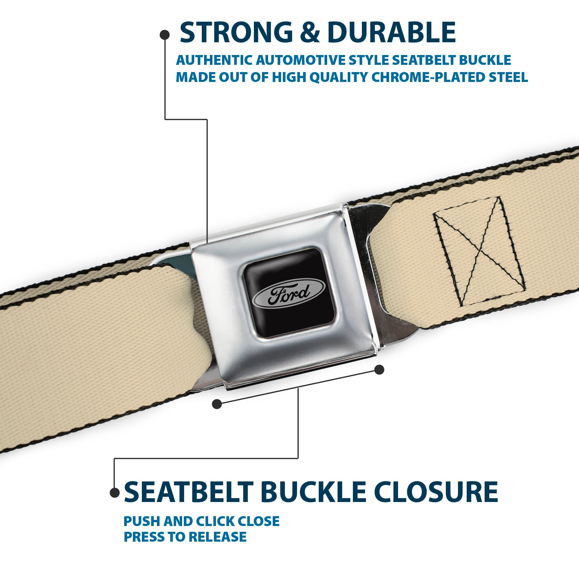 Ford Emblem Seatbelt Belt - Tan Webbing Seatbelt Belts Ford