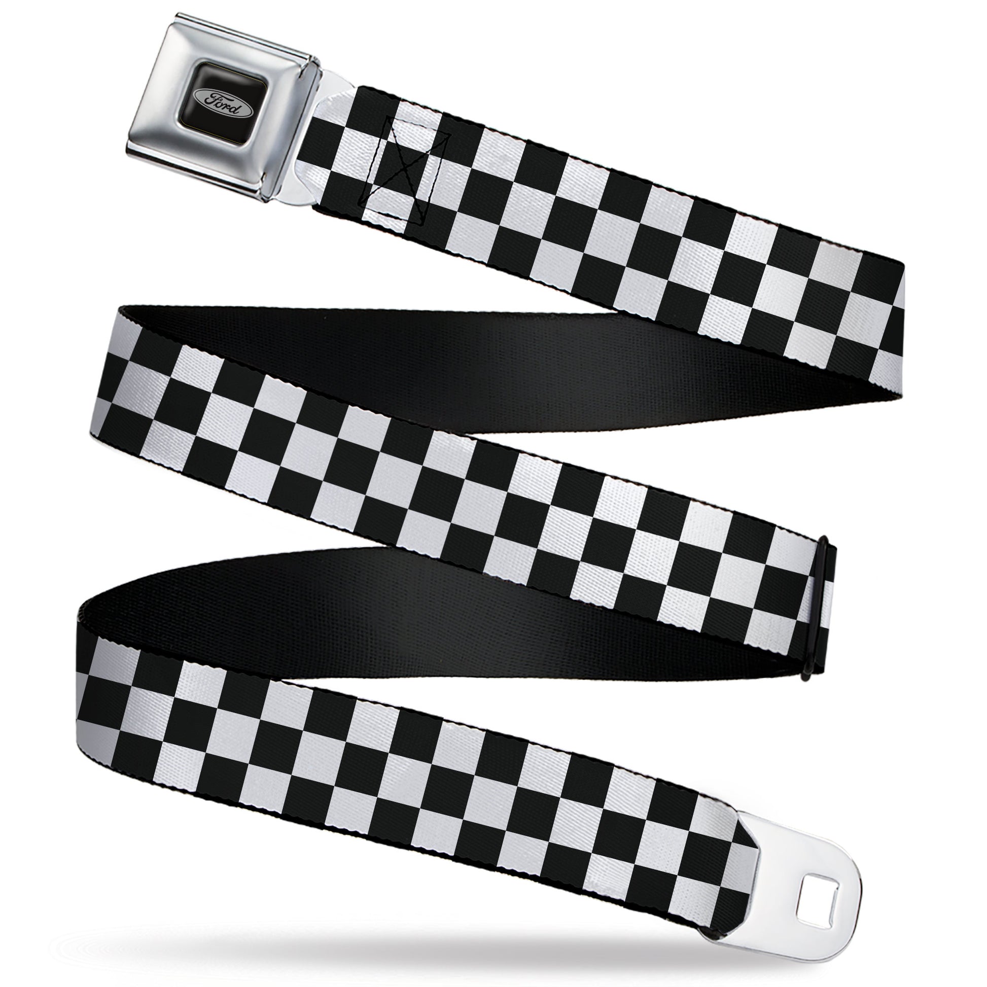 Ford Emblem Seatbelt Belt - Checker Black/White Webbing Seatbelt Belts Ford