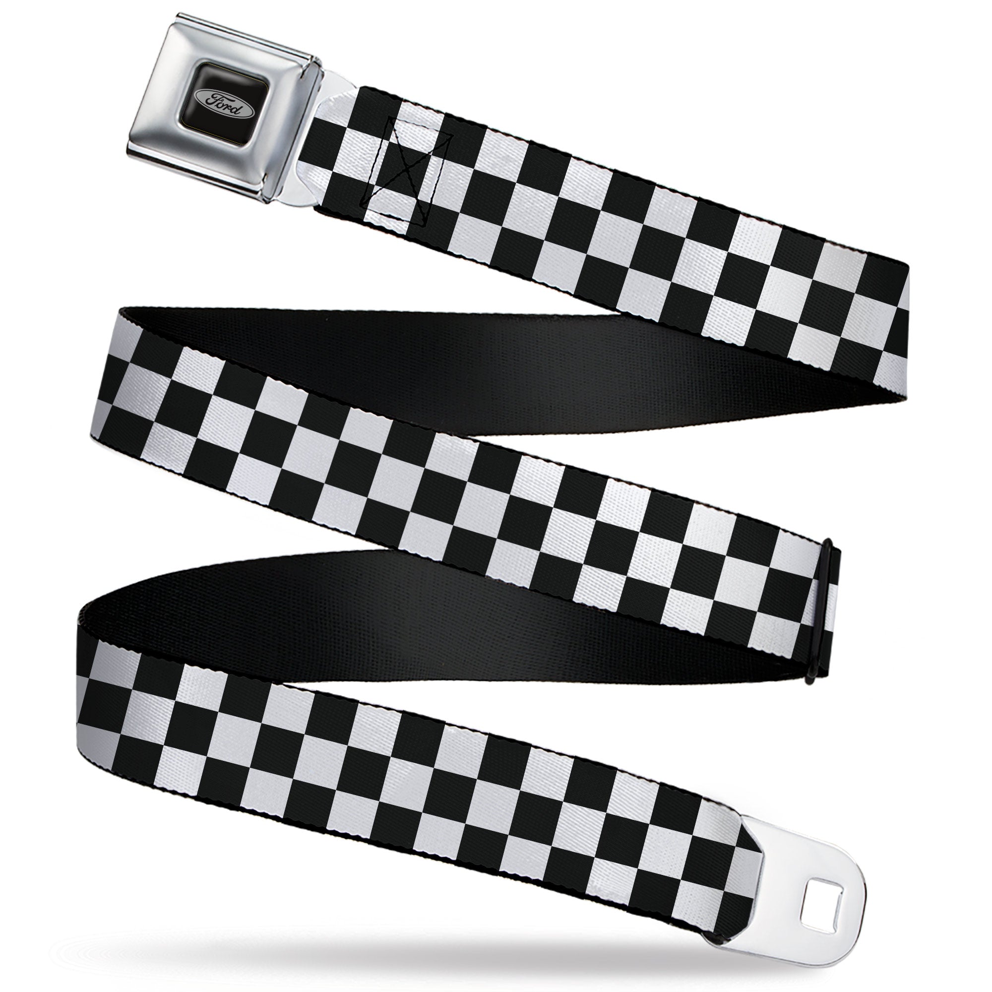 Ford Emblem Seatbelt Belt - Checker Black/White Webbing Seatbelt Belts Ford