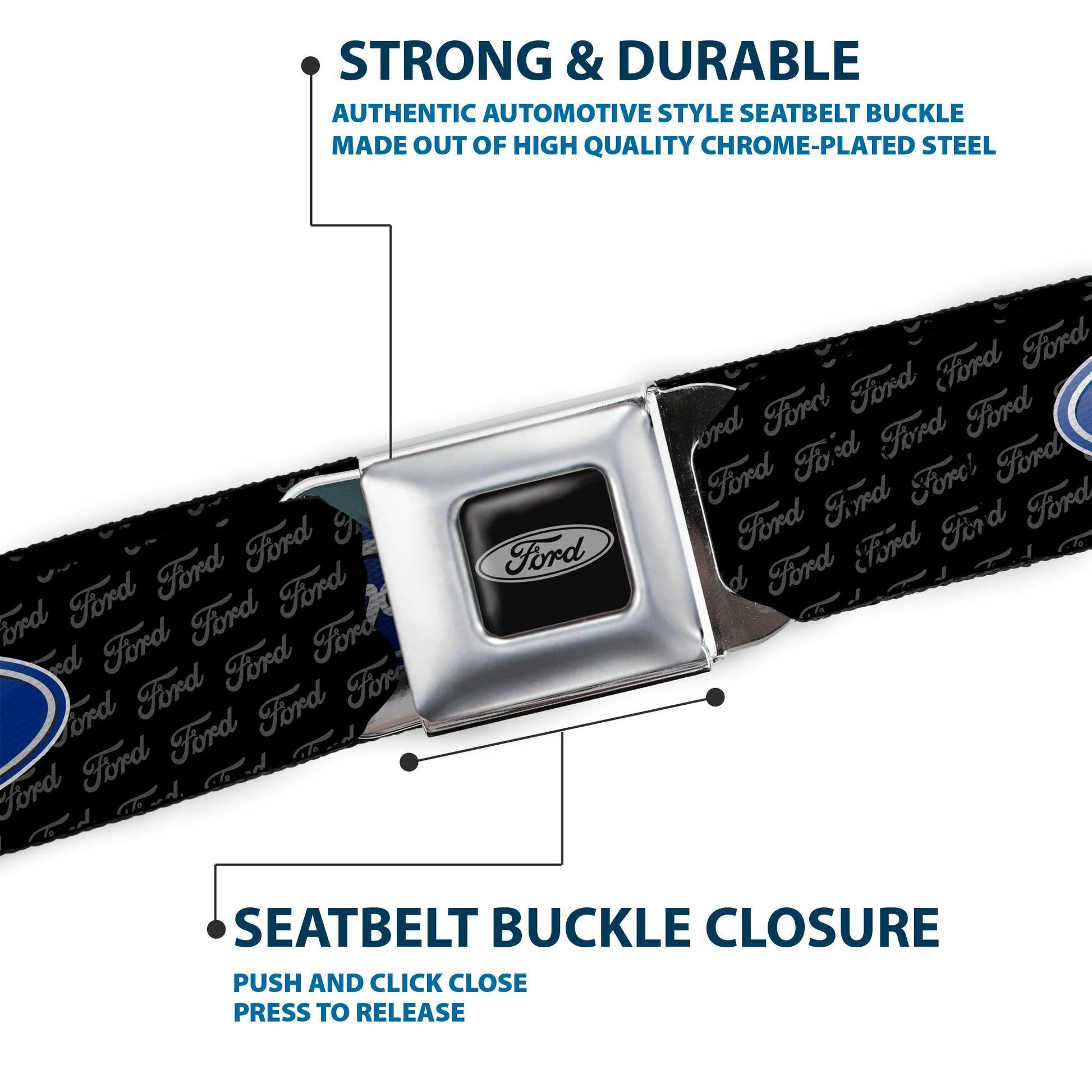 Ford Emblem Seatbelt Belt - Ford Oval REPEAT w/Text Webbing Seatbelt Belts Ford