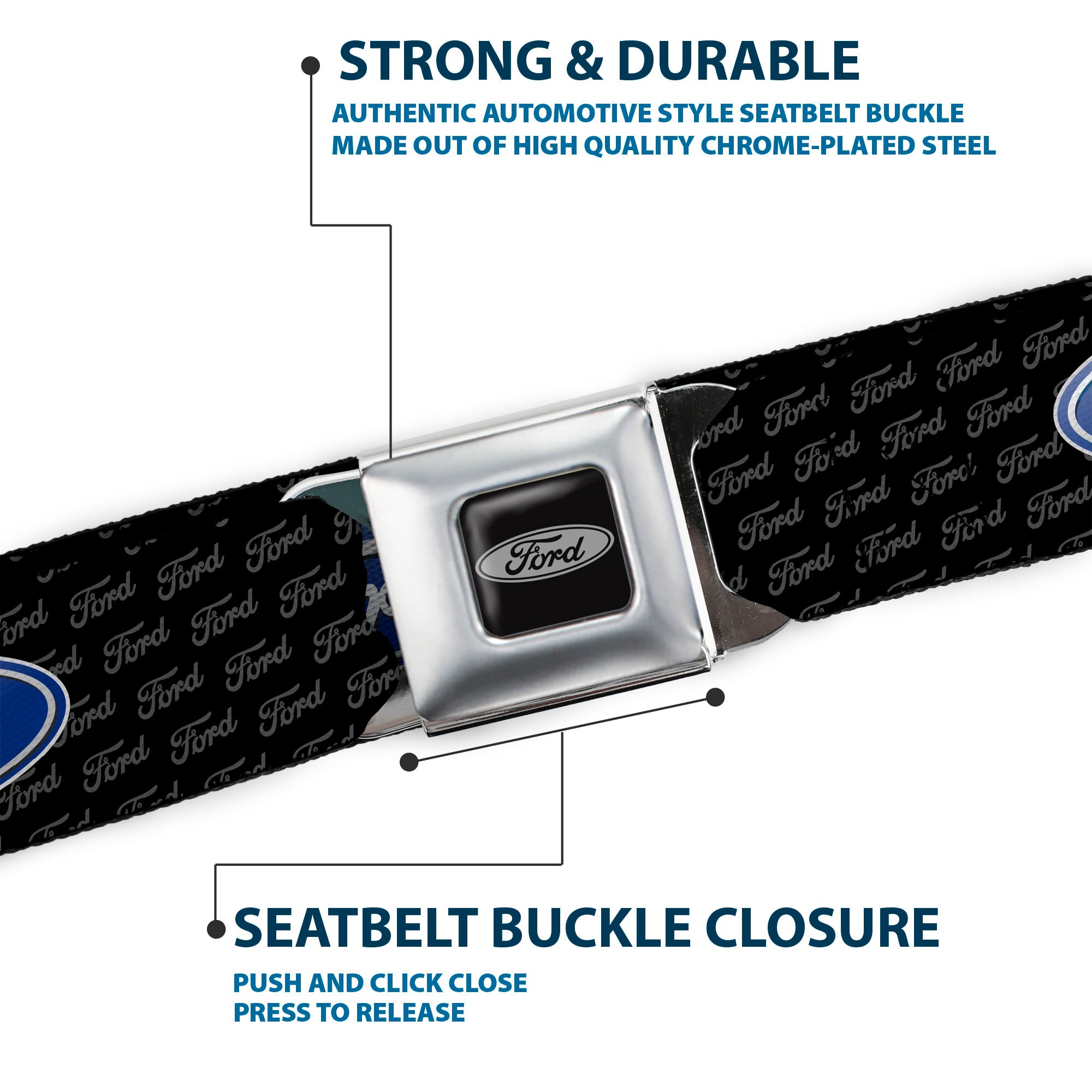 Ford Emblem Seatbelt Belt - Ford Oval REPEAT w/Text Webbing Seatbelt Belts Ford