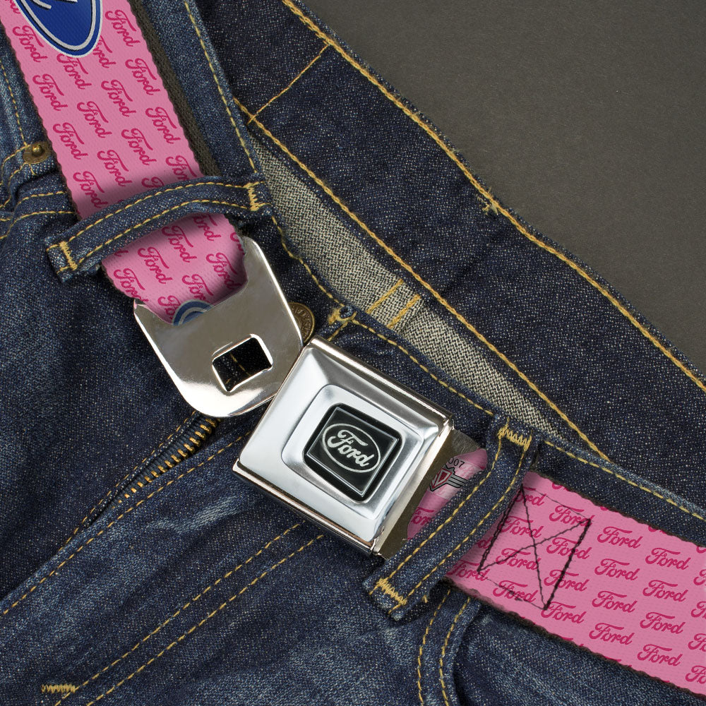 Ford Emblem Seatbelt Belt - Ford Oval w/Text PINK REPEAT Webbing Seatbelt Belts Ford