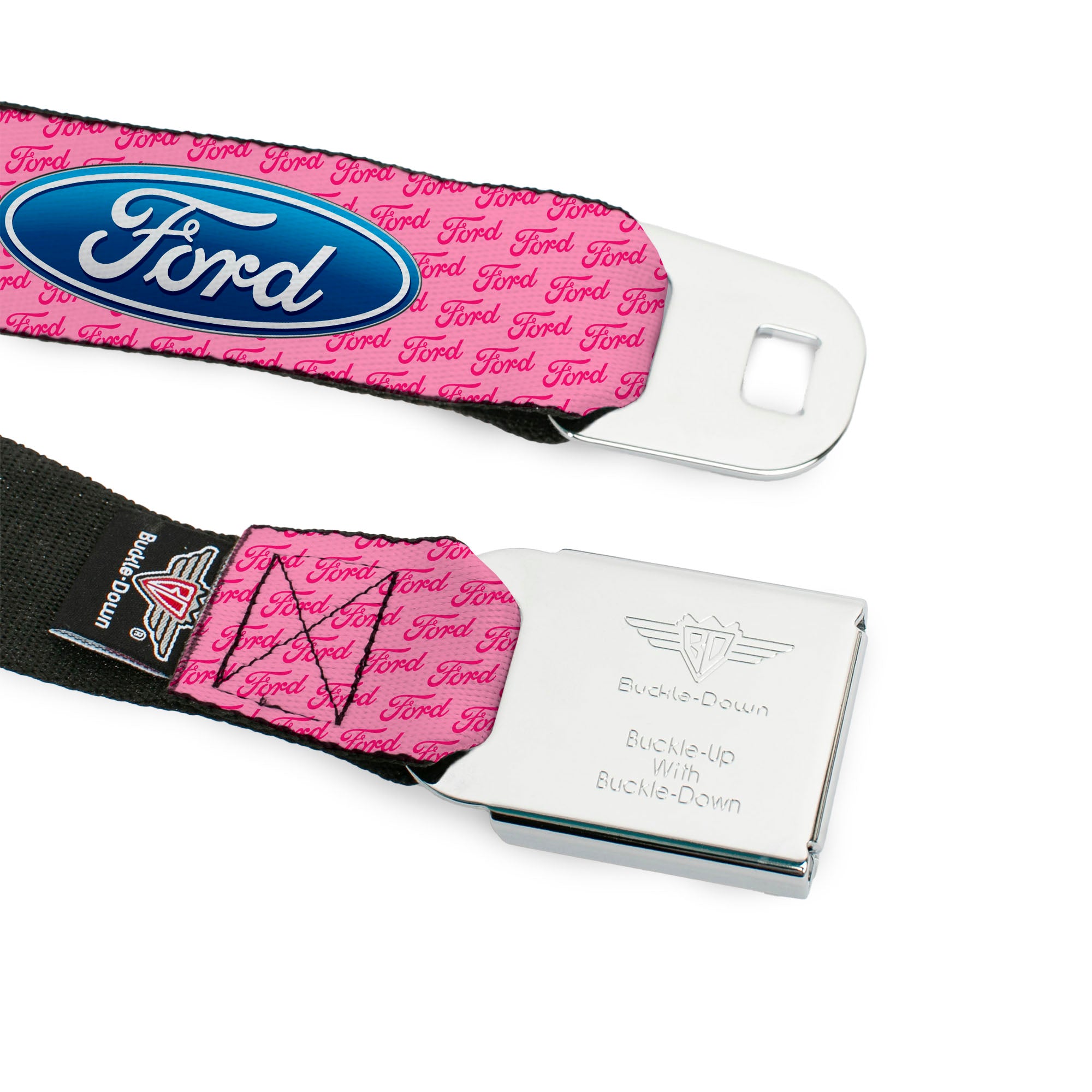 Ford Emblem Seatbelt Belt - Ford Oval w/Text PINK REPEAT Webbing Seatbelt Belts Ford