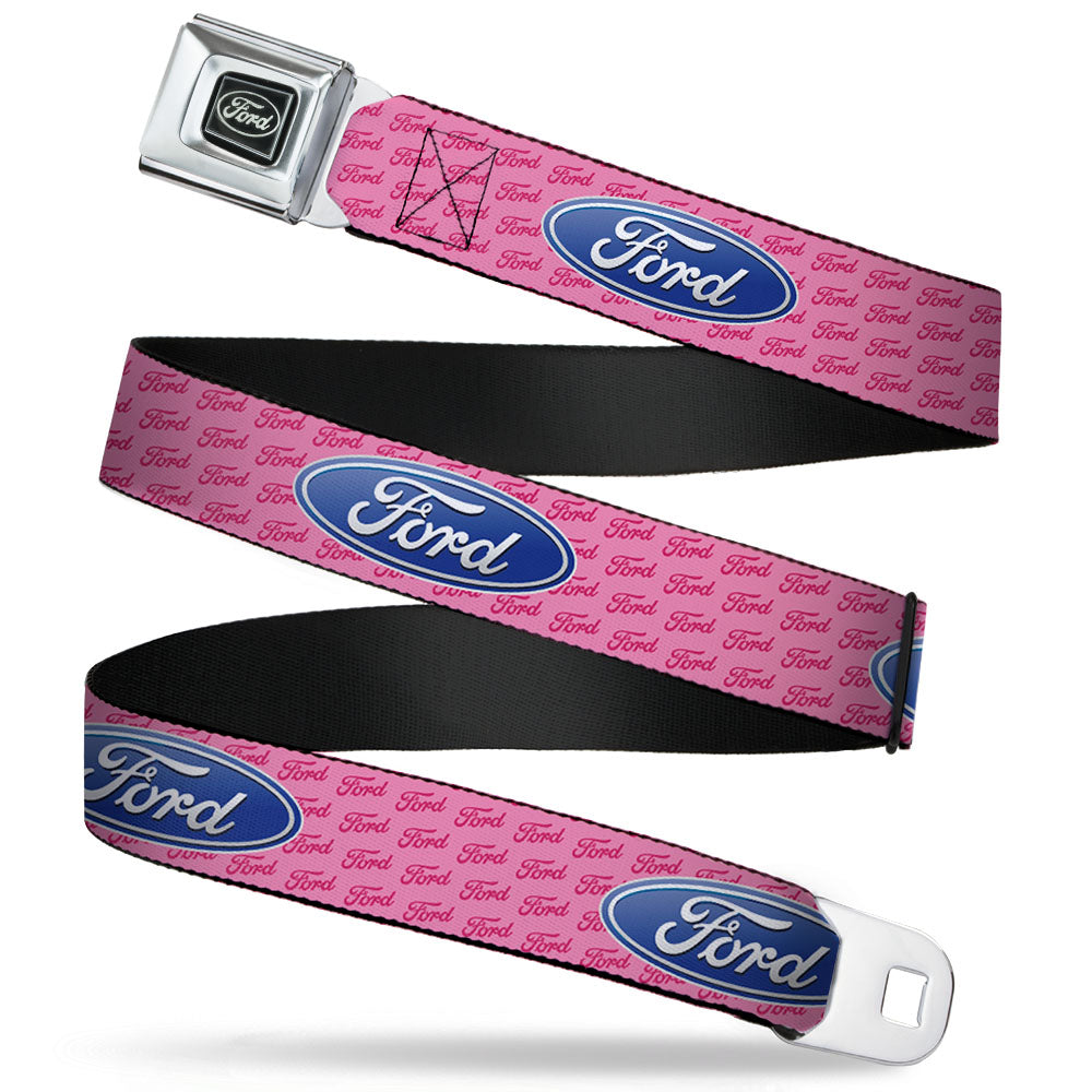 Ford Emblem Seatbelt Belt - Ford Oval w/Text PINK REPEAT Webbing Seatbelt Belts Ford