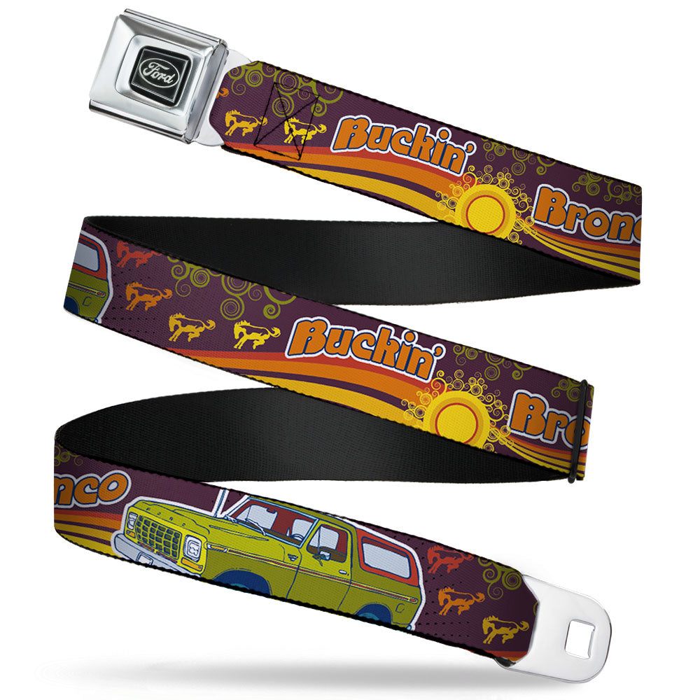 Ford Emblem Seatbelt Belt - Vintage Ford Bronco-BUCKIN' BRONCO Wine/Red/Orange/Green Webbing Seatbelt Belts Ford