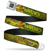 Ford Emblem Seatbelt Belt - Vintage Ford MAVERICK-RUN WILD BE A MAVERICK Greens/Yellows Webbing Seatbelt Belts Ford