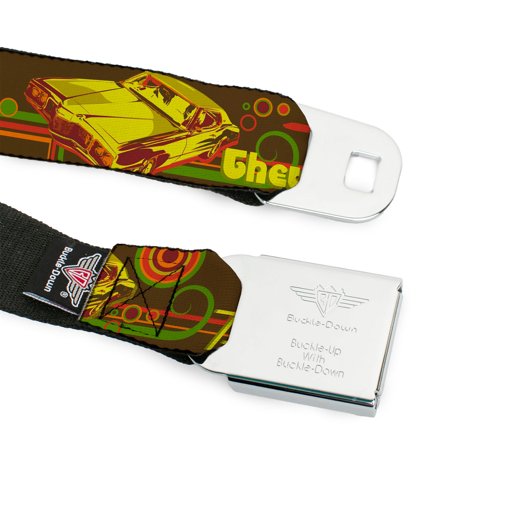 Ford Emblem Seatbelt Belt - Vintage Ford THUNDERBIRD-THEY SAY SHE'S FAST Browns/Yellows Webbing Seatbelt Belts Ford