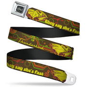 Ford Emblem Seatbelt Belt - Vintage Ford THUNDERBIRD-THEY SAY SHE'S FAST Browns/Yellows Webbing Seatbelt Belts Ford