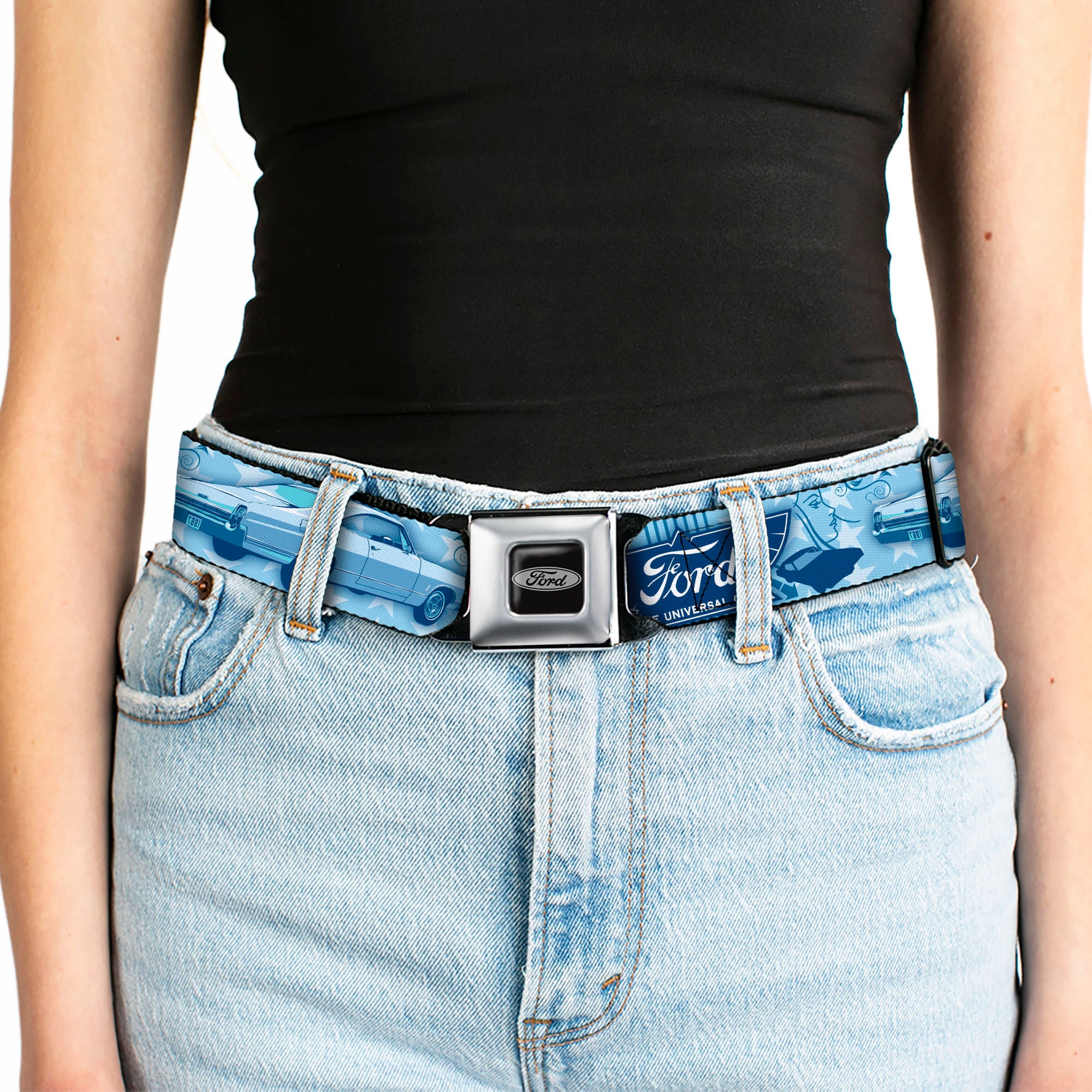 Ford Emblem Seatbelt Belt - Vintage Ford Logo/1967 Galaxie 500/Stars Blues Webbing Seatbelt Belts Ford