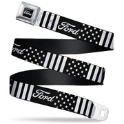 FORD Script Full Color Black/White Seatbelt Belt - FORD Script Americana Stars and Stripes Black/White Webbing Seatbelt Belts Ford
