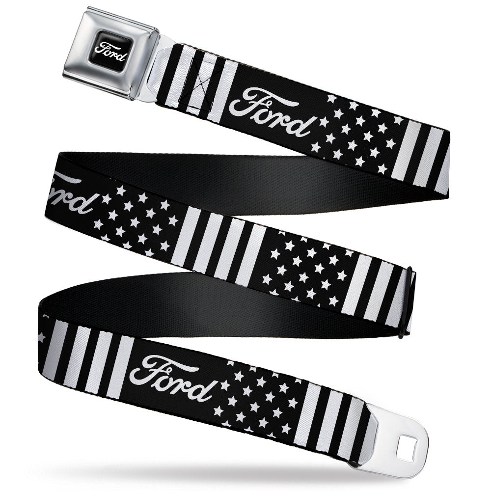 FORD Script Full Color Black/White Seatbelt Belt - FORD Script Americana Stars and Stripes Black/White Webbing Seatbelt Belts Ford