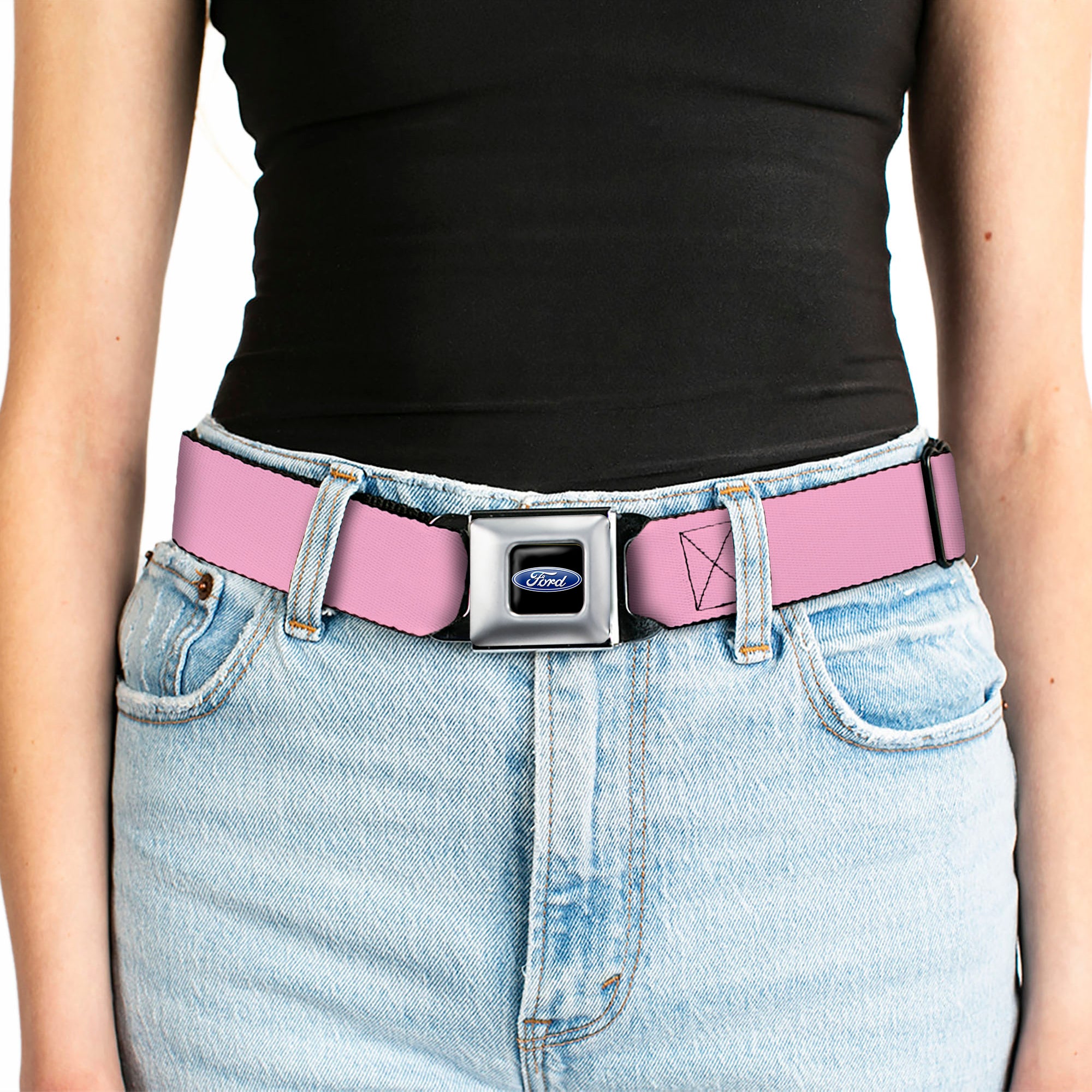 Ford Oval Full Color Black/Blue Seatbelt Belt - Baby Pink Webbing Seatbelt Belts Ford