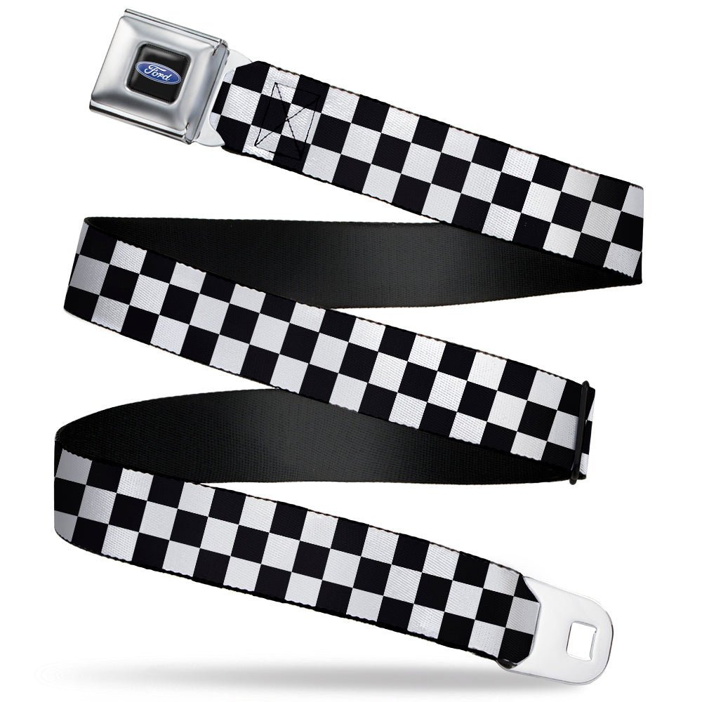 Ford Oval Full Color Black/Blue Seatbelt Belt - Checker Black/White Webbing Seatbelt Belts Ford