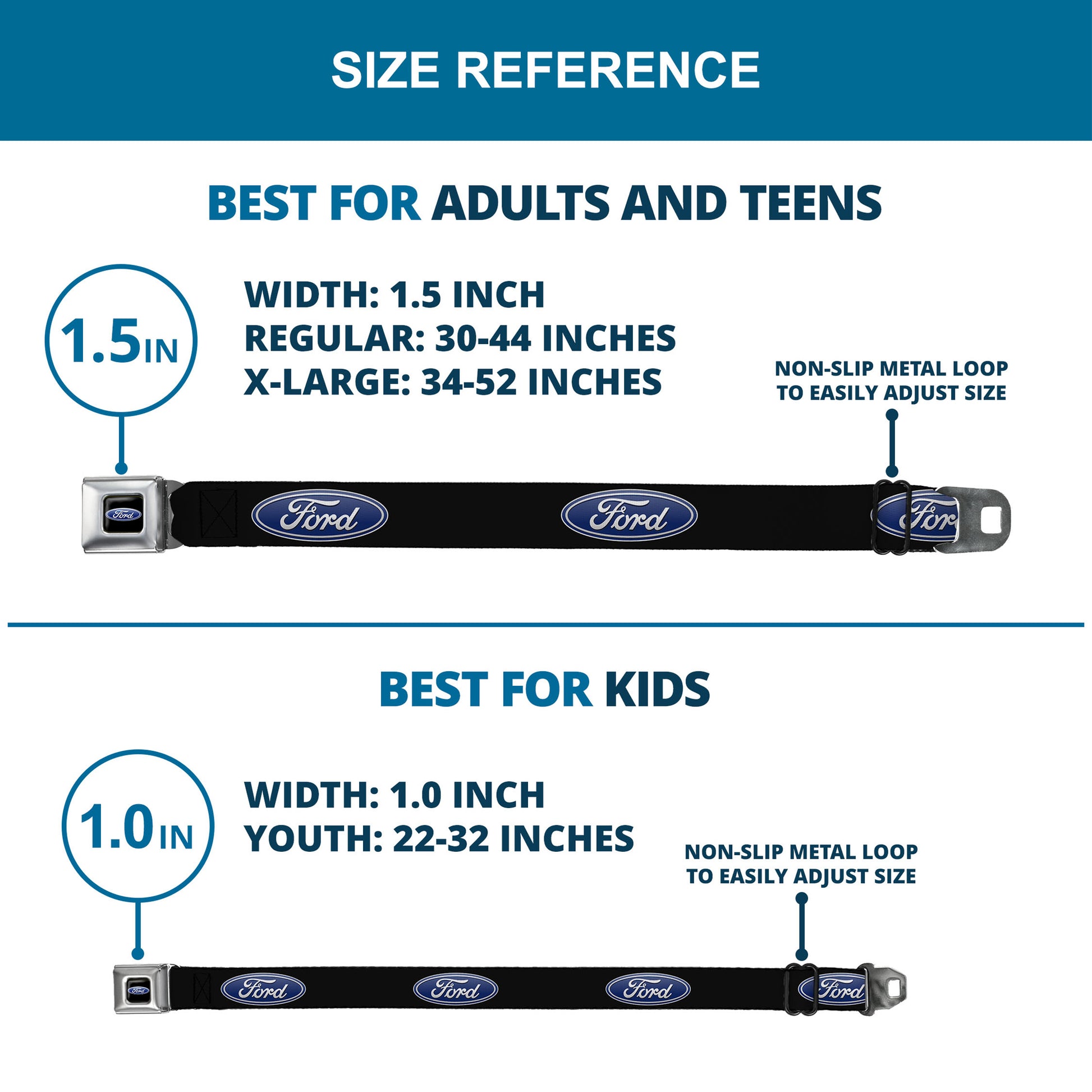 Ford Oval Full Color Black Blue Seatbelt Belt - Ford Oval Logo REPEAT Webbing Seatbelt Belts Ford