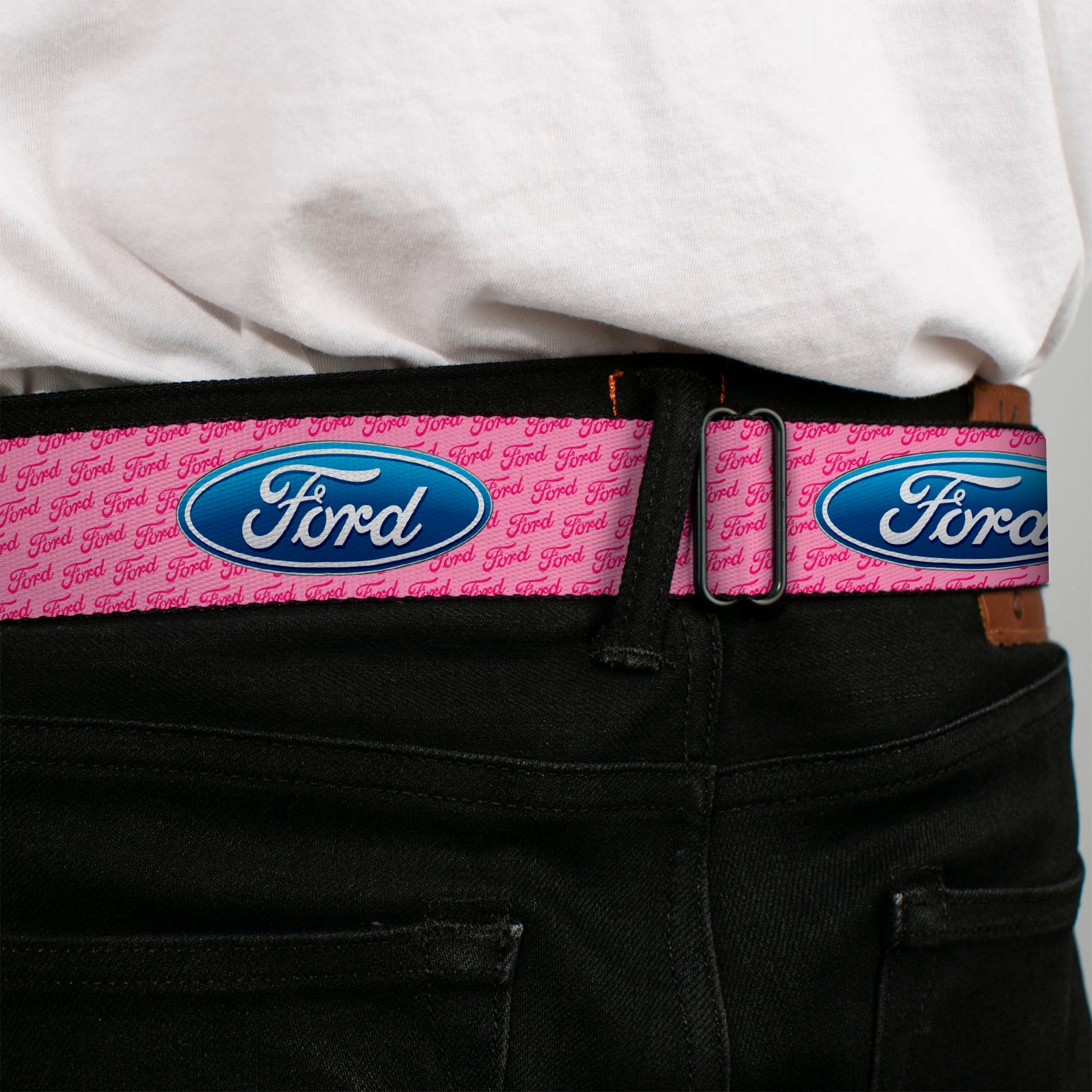 Ford Oval Full Color Black Blue Seatbelt Belt - Ford Oval w/Text PINK REPEAT Webbing Seatbelt Belts Ford
