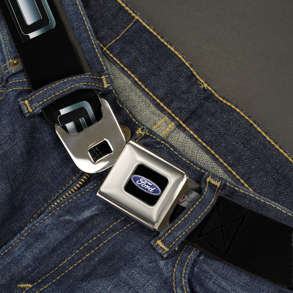 Ford Oval Full Color Black Blue Seatbelt Belt - F-150 Emblem Black/Silver-Fade Webbing Seatbelt Belts Ford
