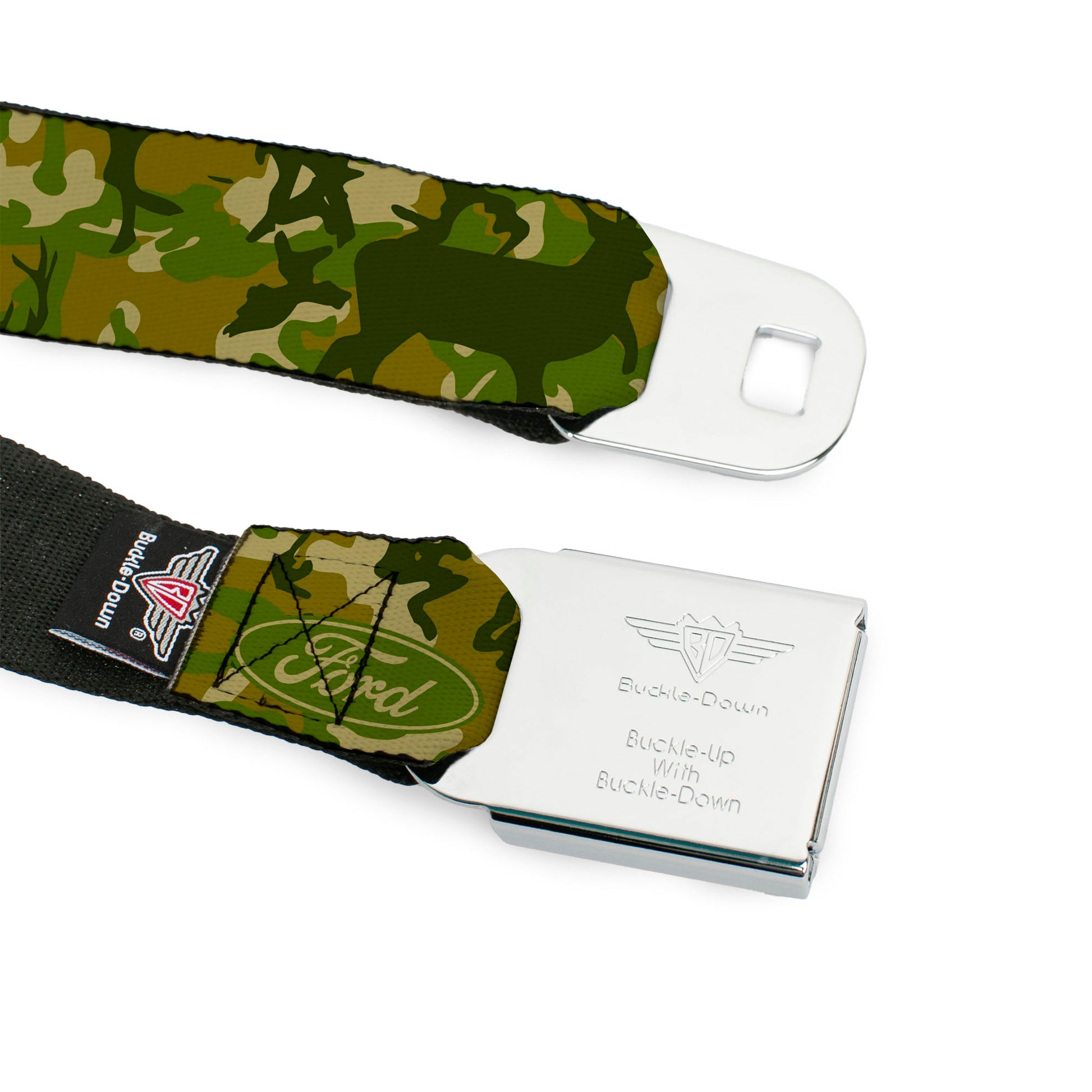 FORD Oval Full Color Deer Hunter Camo Olive Seatbelt Belt - FORD Deer Hunter Camo Olive Webbing Seatbelt Belts Ford