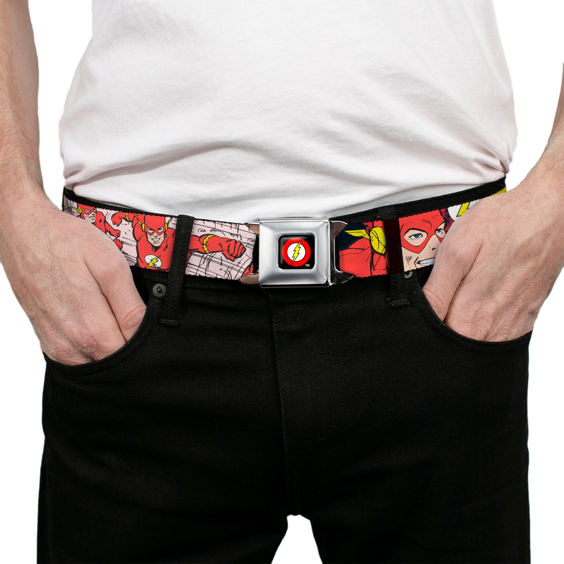 Flash Logo Black Seatbelt Belt - The Flash in Action Webbing Seatbelt Belts DC Comics