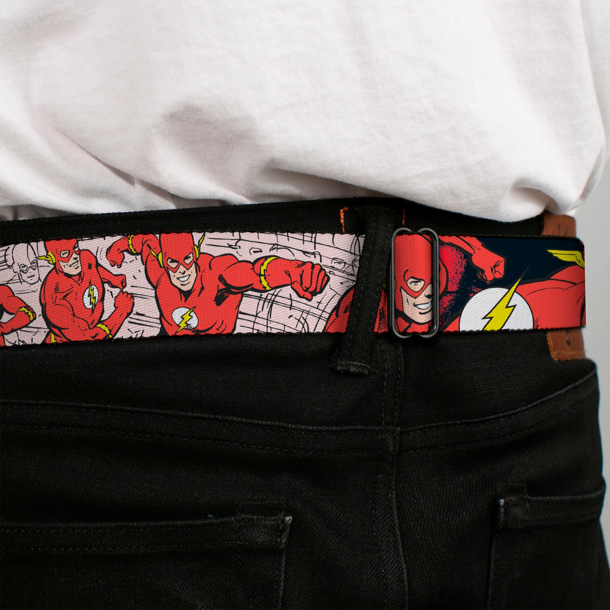 Flash Logo Black Seatbelt Belt - The Flash in Action Webbing Seatbelt Belts DC Comics