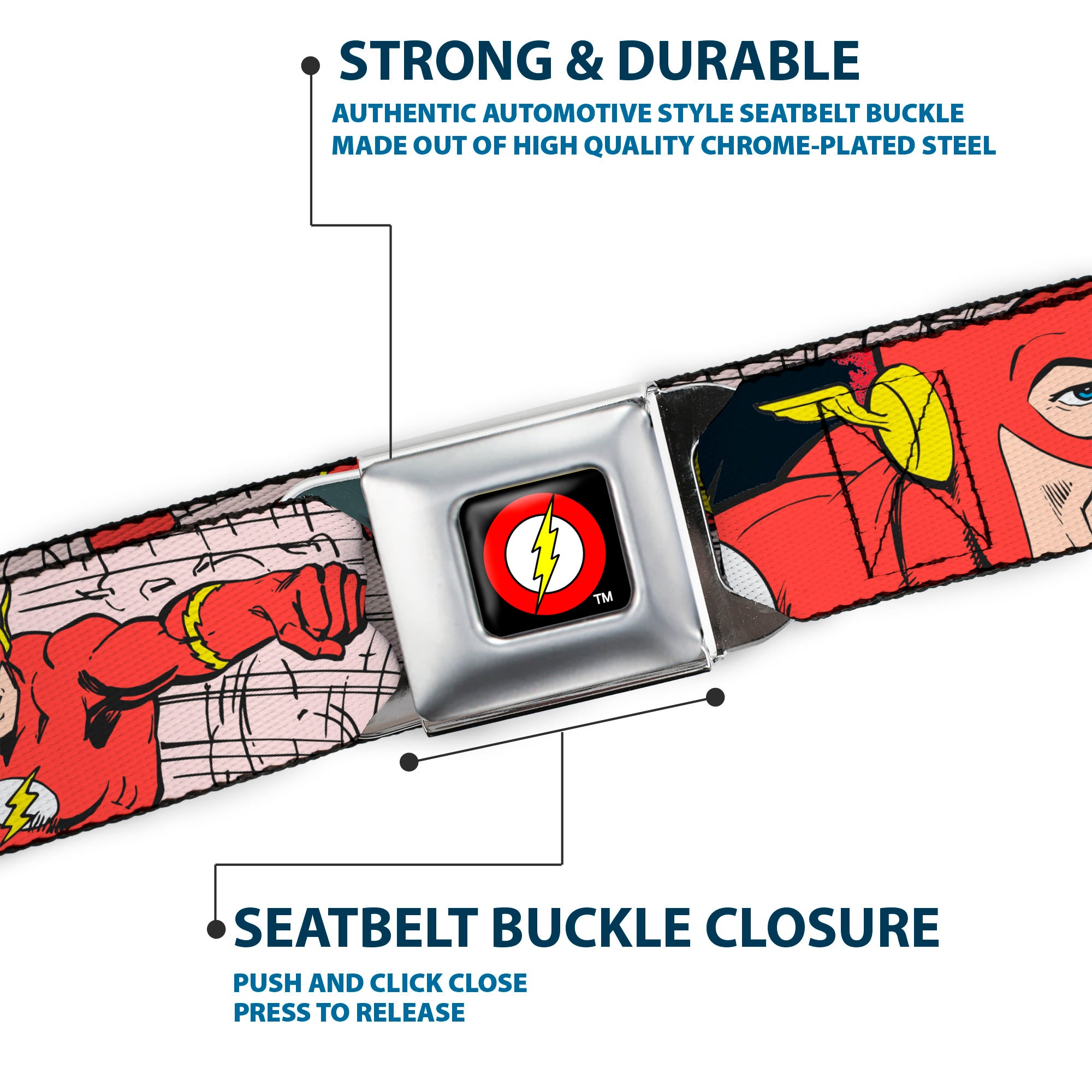 Flash Logo Black Seatbelt Belt - The Flash in Action Webbing Seatbelt Belts DC Comics