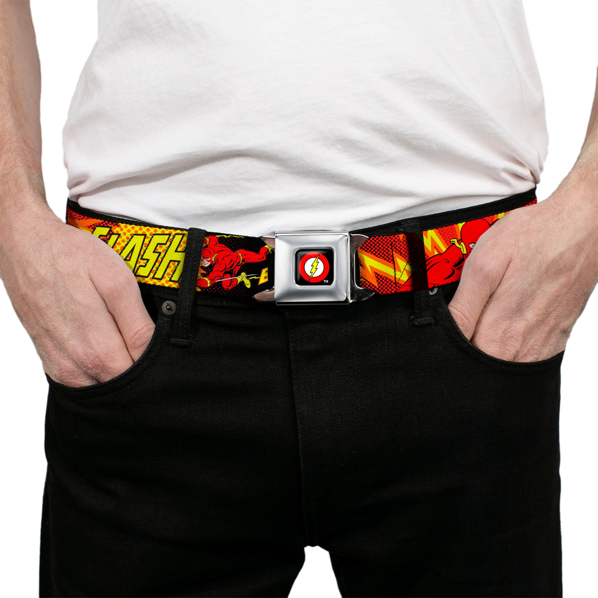 Flash Logo Black Seatbelt Belt - The Flash BOOM-KABOOM! Webbing Seatbelt Belts DC Comics