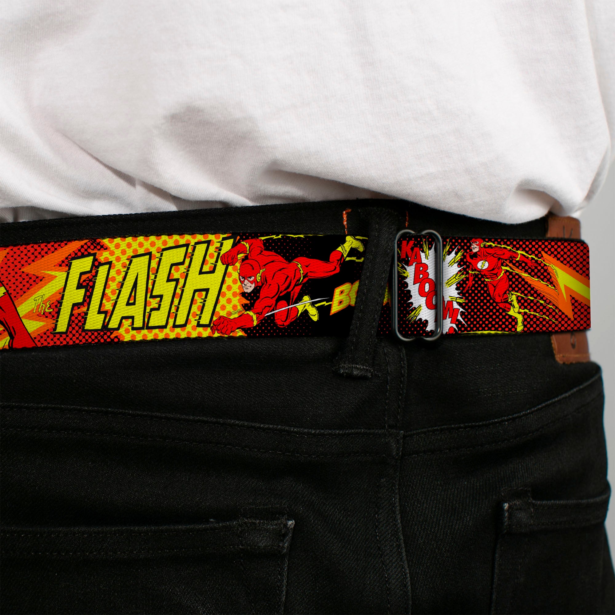 Flash Logo Black Seatbelt Belt - The Flash BOOM-KABOOM! Webbing Seatbelt Belts DC Comics