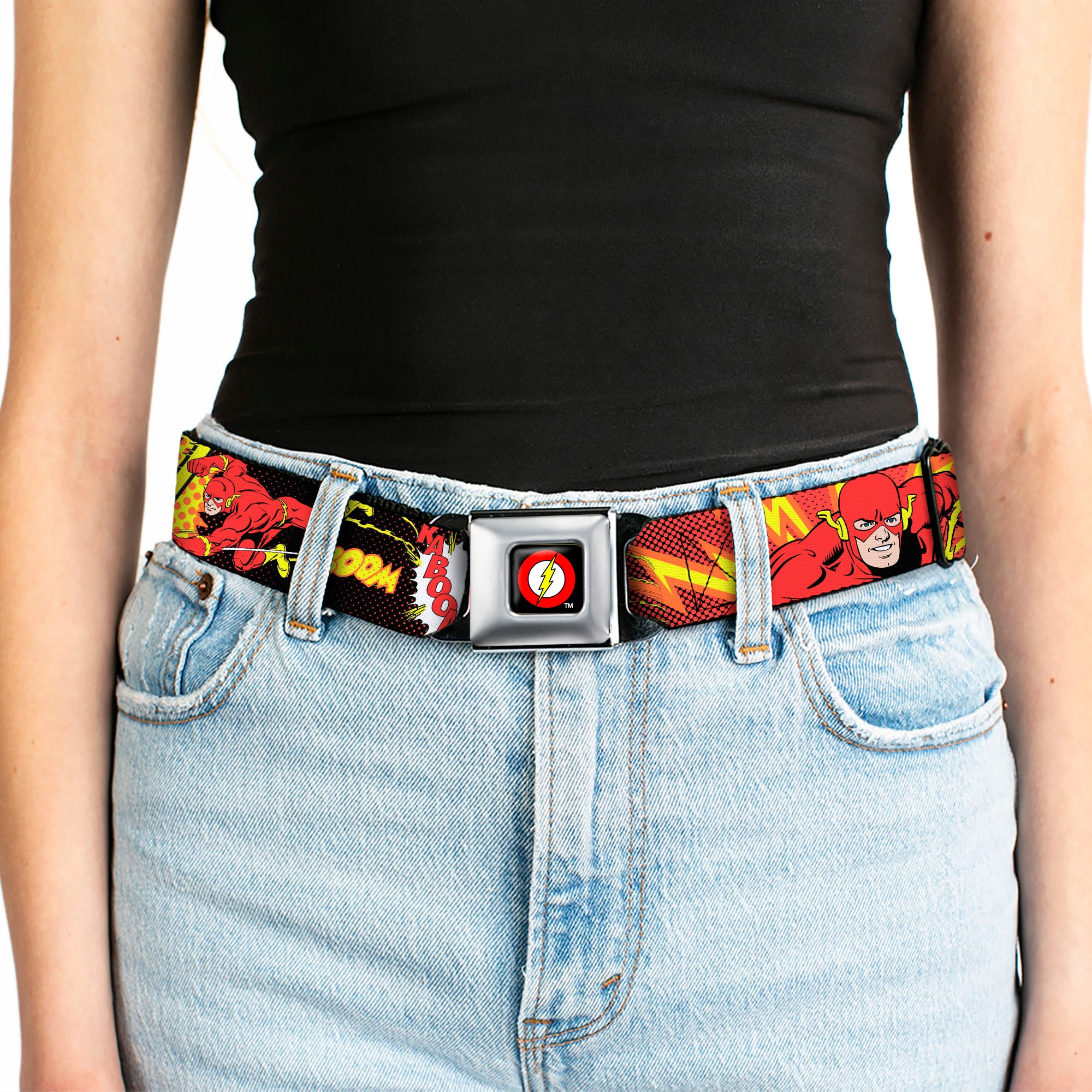 Flash Logo Black Seatbelt Belt - The Flash BOOM-KABOOM! Webbing Seatbelt Belts DC Comics