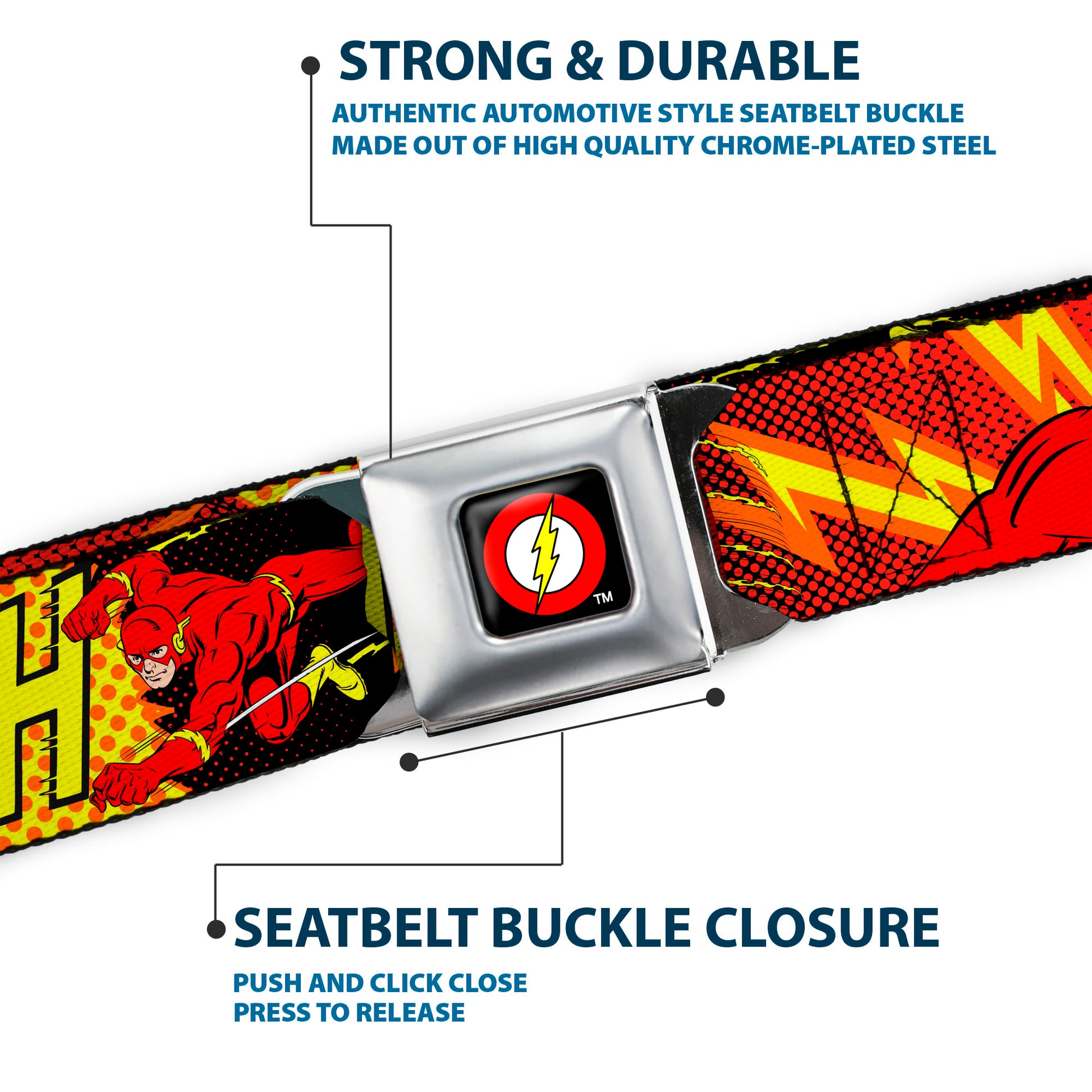 Flash Logo Black Seatbelt Belt - The Flash BOOM-KABOOM! Webbing Seatbelt Belts DC Comics