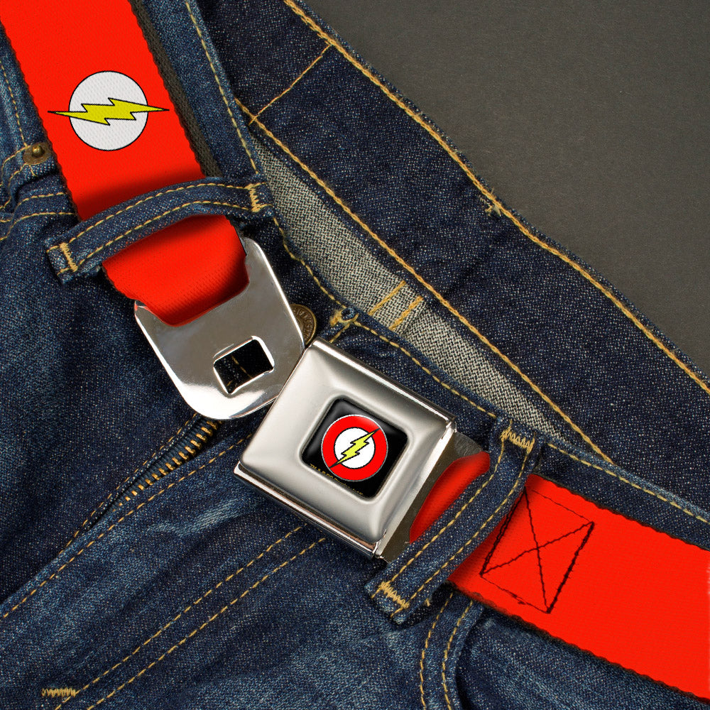 Flash Logo Full Color Black Seatbelt Belt - Flash Logo Red/White/Yellow Webbing Seatbelt Belts Buckle-Down