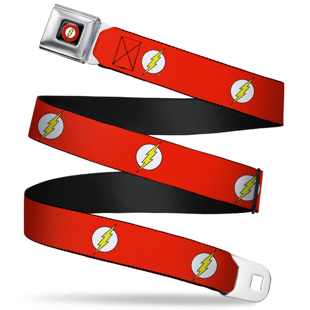 Flash Logo Full Color Black Seatbelt Belt - Flash Logo Red/White/Yellow Webbing Seatbelt Belts Buckle-Down