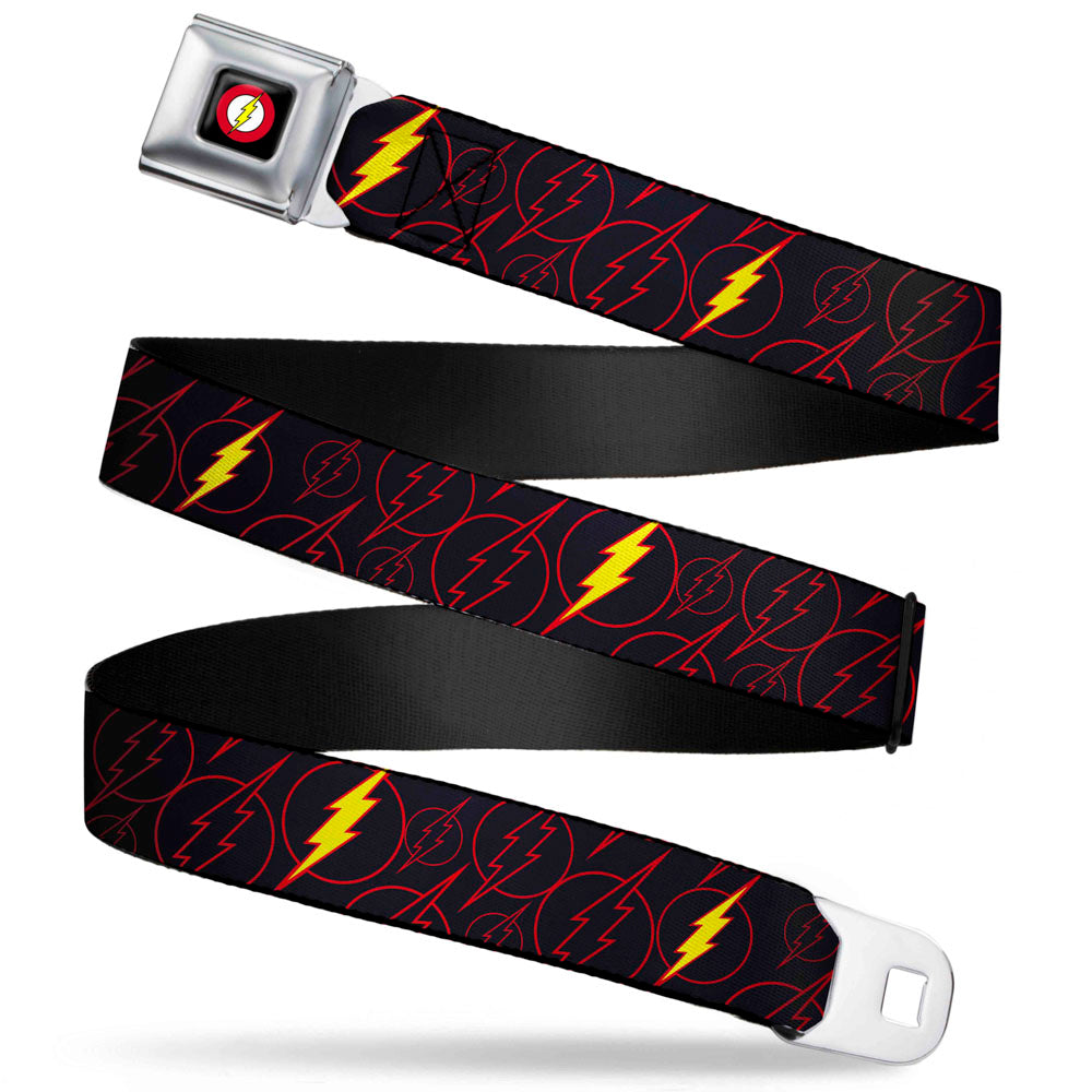 Flash Logo Full Color Black Seatbelt Belt - The Flash Logo13 Scattered Black/Red/Yellow Webbing Seatbelt Belts DC Comics