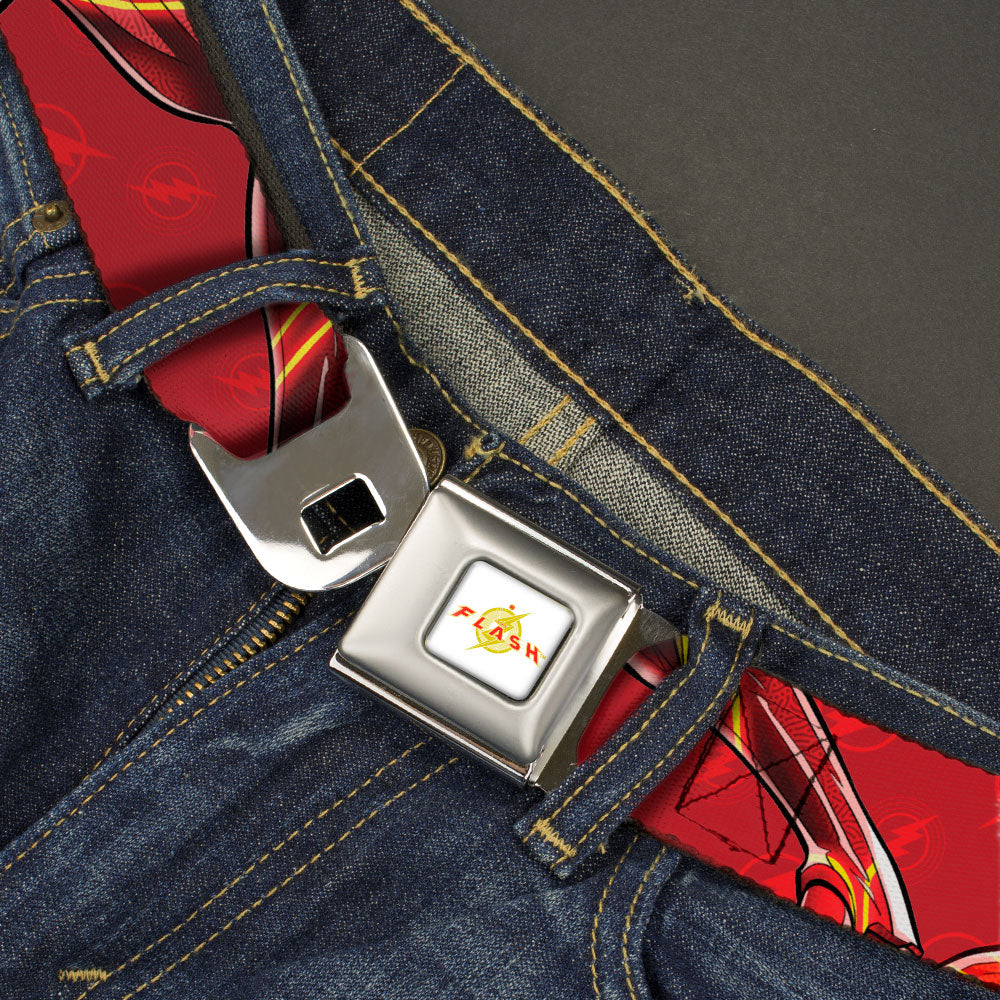 Flash 2023 Title Logo Full Color White/Yellow/Red Seatbelt Belt - The Flash 2023 2-Poses Close-Up Reds Webbing Seatbelt Belts DC Comics