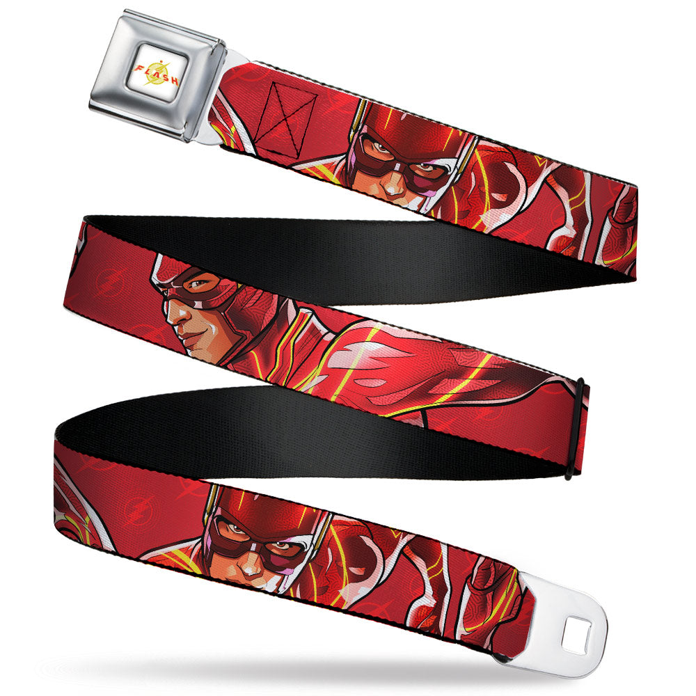 Flash 2023 Title Logo Full Color White/Yellow/Red Seatbelt Belt - The Flash 2023 2-Poses Close-Up Reds Webbing Seatbelt Belts DC Comics
