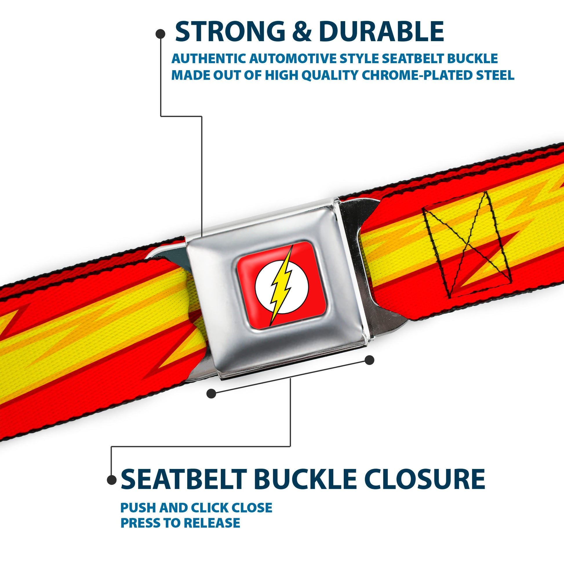 Flash Logo Full Color Red White Yellow Seatbelt Belt - The Flash Bolt Stripe Reds/Yellows Webbing Seatbelt Belts DC Comics