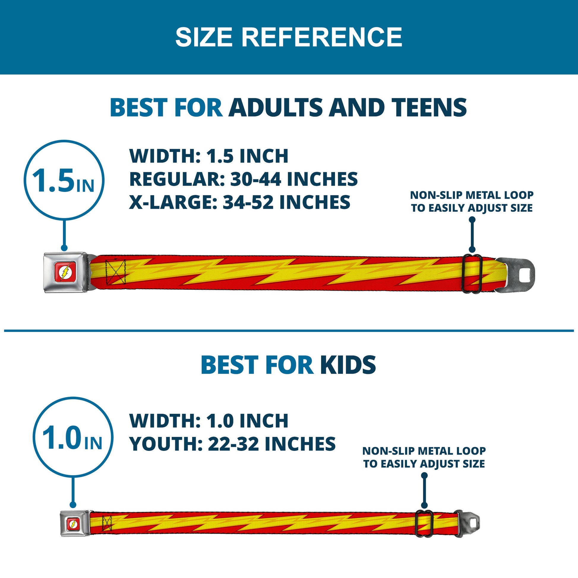 Flash Logo Full Color Red White Yellow Seatbelt Belt - The Flash Bolt Stripe Reds/Yellows Webbing Seatbelt Belts DC Comics