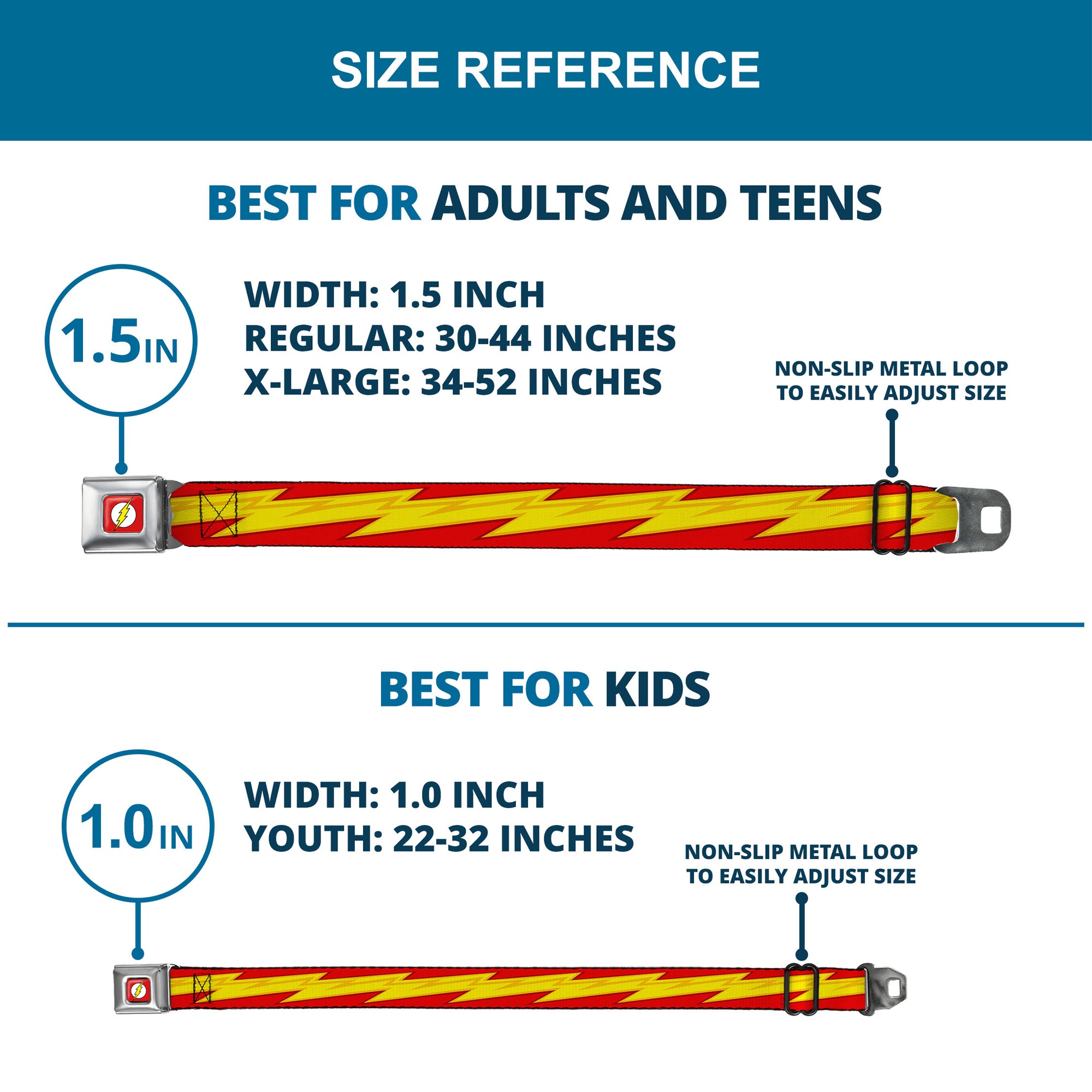 Flash Logo Full Color Red White Yellow Seatbelt Belt - The Flash Bolt Stripe Reds/Yellows Webbing Seatbelt Belts DC Comics