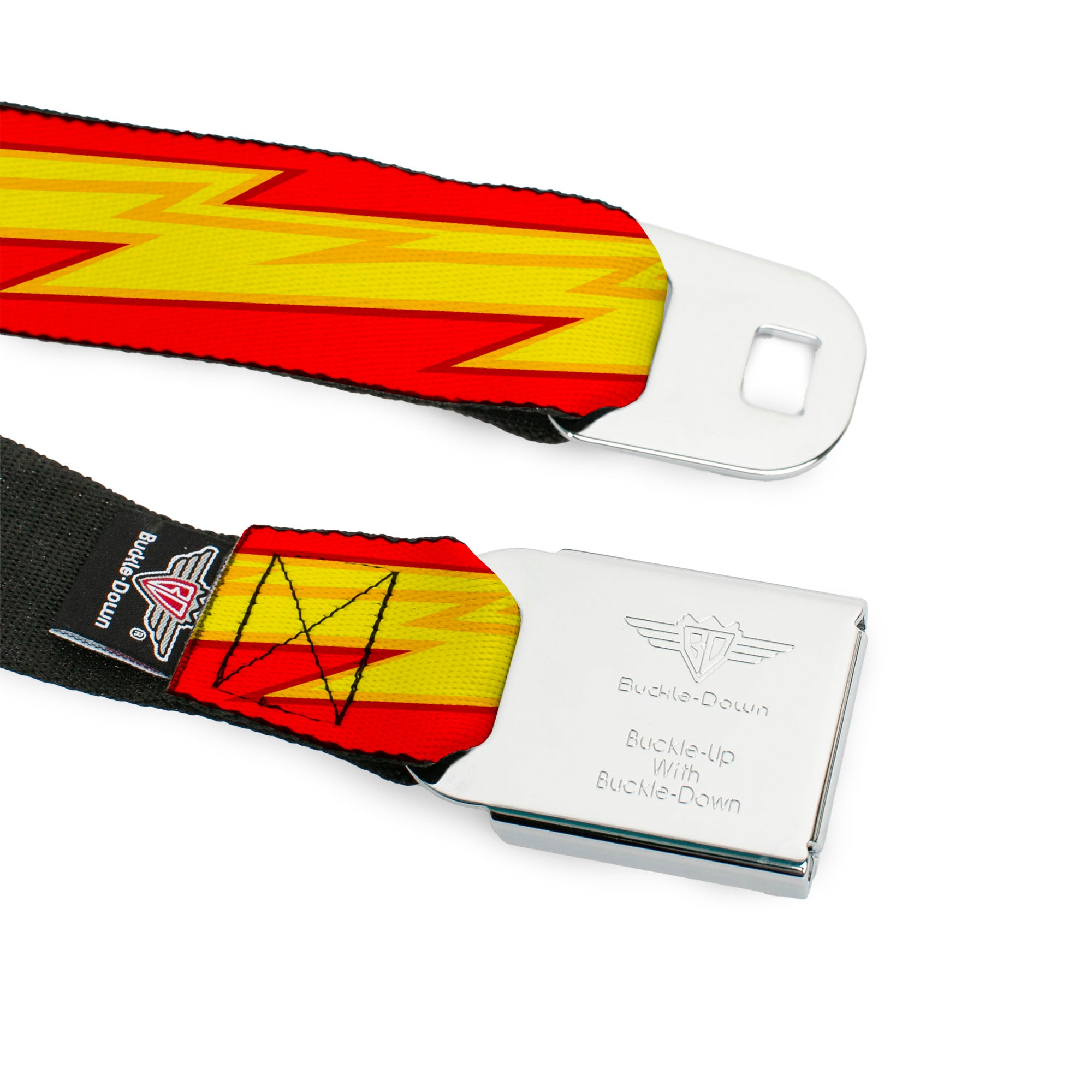 Flash Logo Full Color Red White Yellow Seatbelt Belt - The Flash Bolt Stripe Reds/Yellows Webbing Seatbelt Belts DC Comics