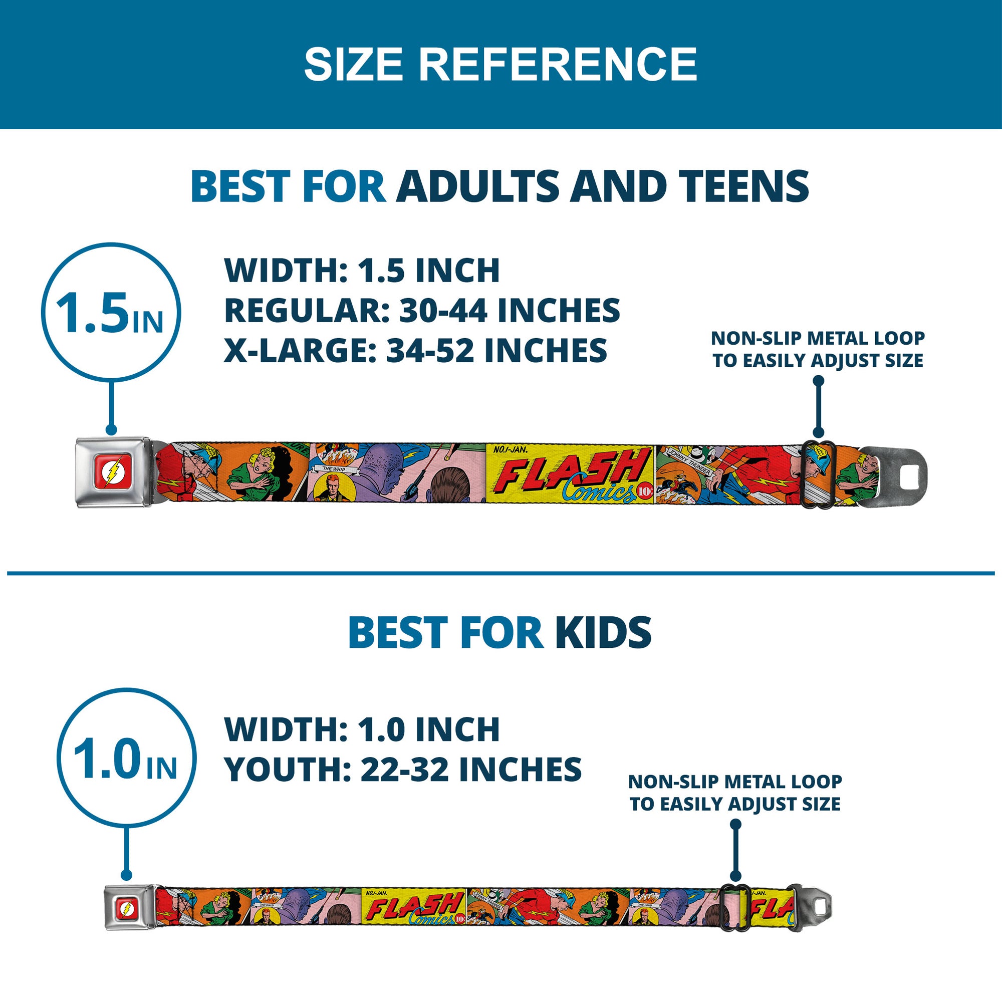 Flash Logo Full Color Red White Yellow Seatbelt Belt - Classic FLASH COMICS Issue #1 Introducing Flash Cover Pose Webbing Seatbelt Belts DC Comics