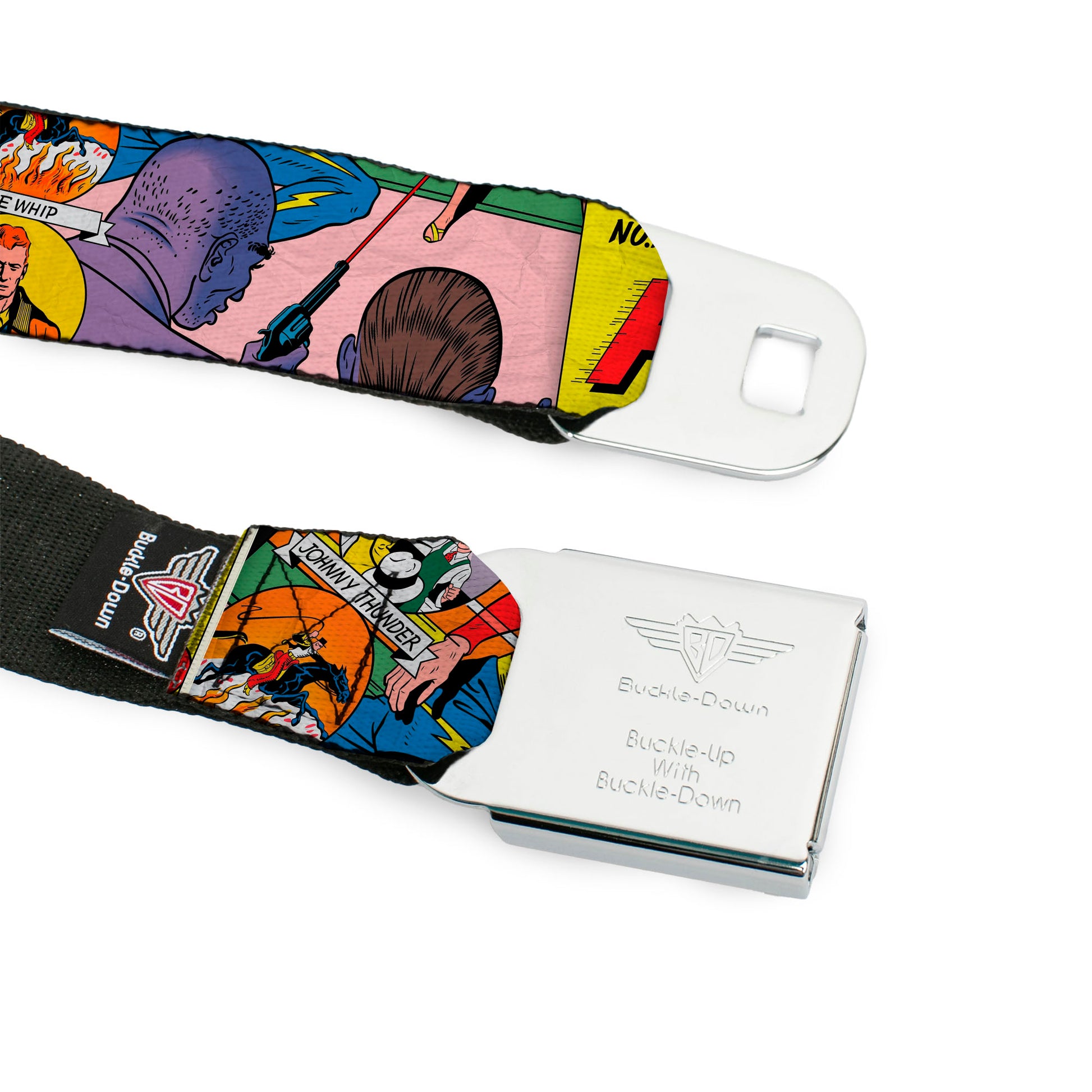 Flash Logo Full Color Red White Yellow Seatbelt Belt - Classic FLASH COMICS Issue #1 Introducing Flash Cover Pose Webbing Seatbelt Belts DC Comics