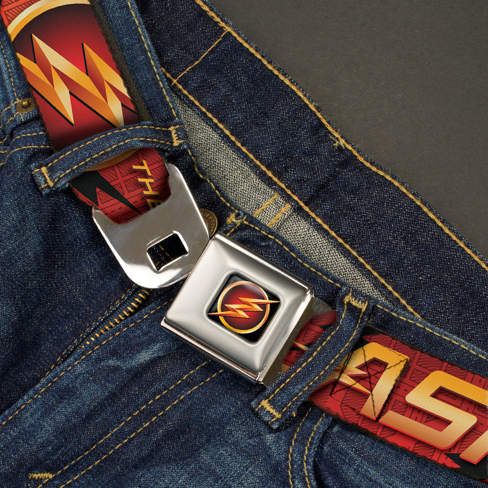 Flash Logo3 Full Color Black Gold Red Seatbelt Belt - THE FLASH/Logo3/Poses Black/Red/Gold Webbing Seatbelt Belts DC Comics