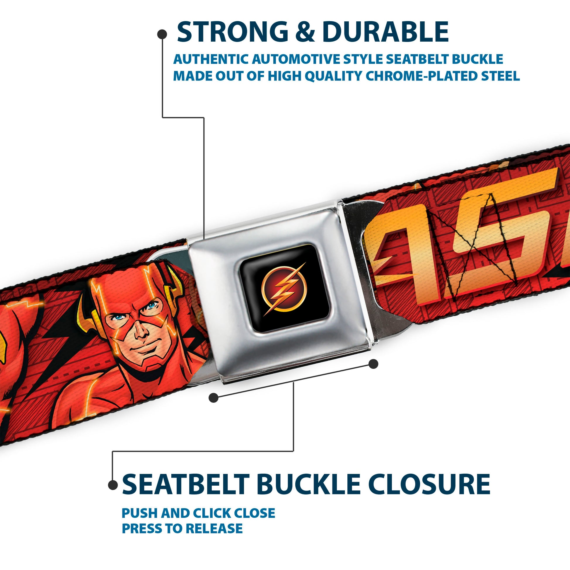 Flash Logo3 Full Color Black Gold Red Seatbelt Belt - THE FLASH/Logo3/Poses Black/Red/Gold Webbing Seatbelt Belts DC Comics