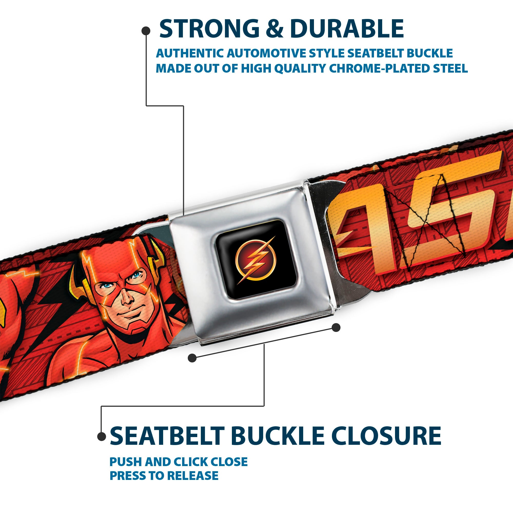 Flash Logo3 Full Color Black Gold Red Seatbelt Belt - THE FLASH/Logo3/Poses Black/Red/Gold Webbing Seatbelt Belts DC Comics