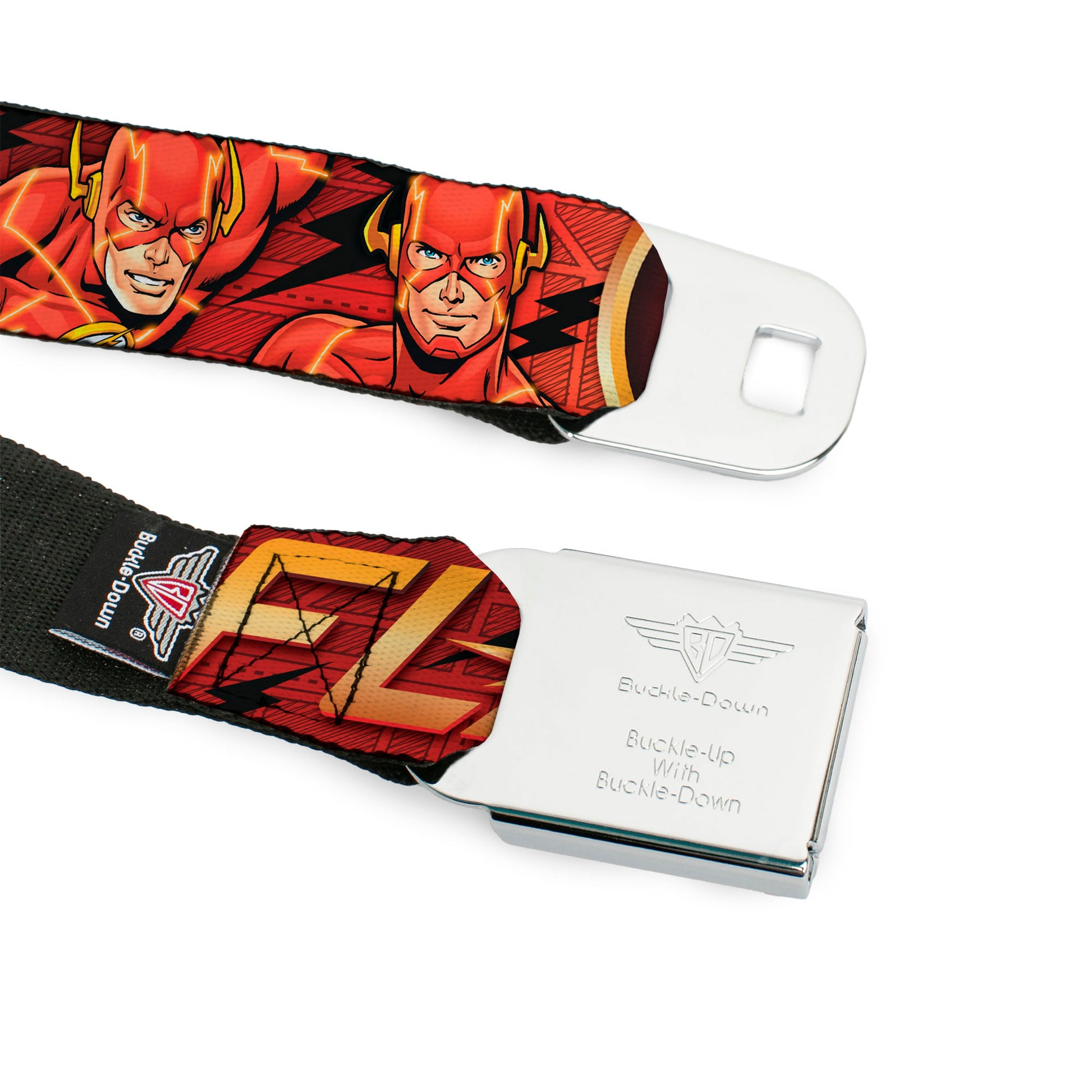 Flash Logo3 Full Color Black Gold Red Seatbelt Belt - THE FLASH/Logo3/Poses Black/Red/Gold Webbing Seatbelt Belts DC Comics