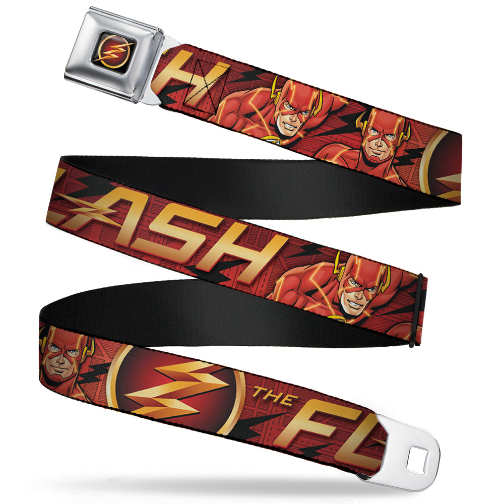 Flash Logo3 Full Color Black Gold Red Seatbelt Belt - THE FLASH/Logo3/Poses Black/Red/Gold Webbing Seatbelt Belts DC Comics