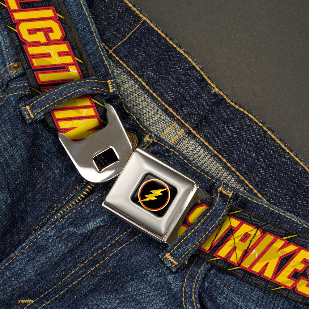 Flash Logo4 Full Color Black Yellow Red Seatbelt Belt - The Flash Running Poses LIGHTNING STRIKES Grays/Red/Yellow Webbing Seatbelt Belts DC Comics