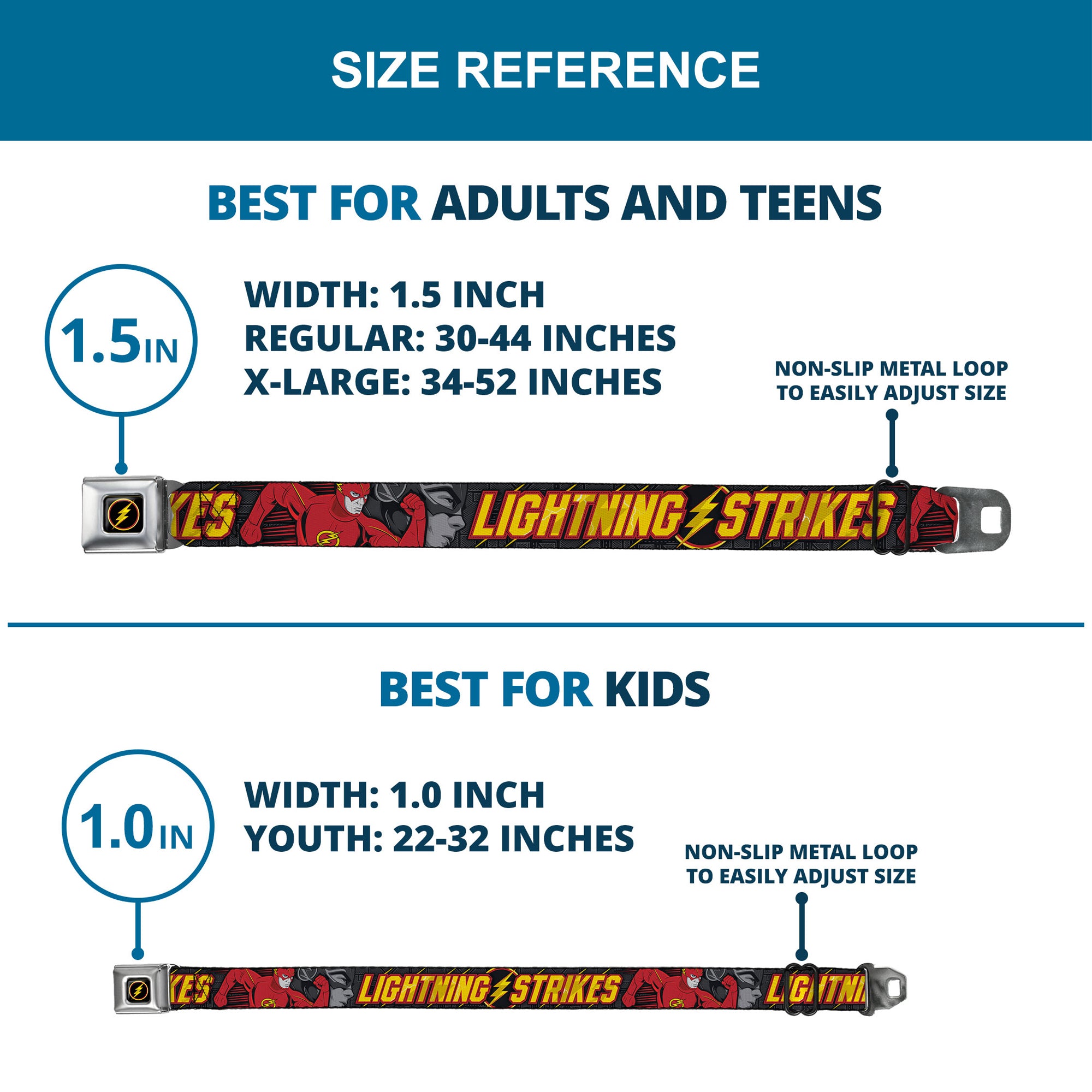 Flash Logo4 Full Color Black Yellow Red Seatbelt Belt - The Flash Running Poses LIGHTNING STRIKES Grays/Red/Yellow Webbing Seatbelt Belts DC Comics